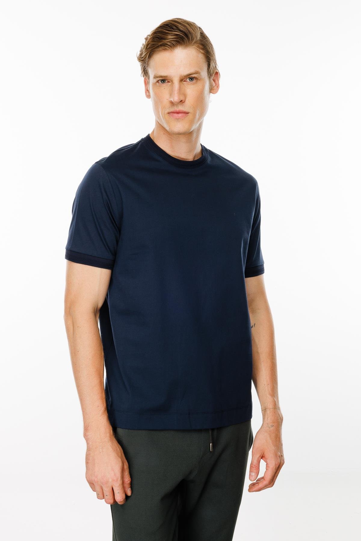 MTA 09Erkek Sıfır Yaka Basic Pamuklu T-shirt Lacivert