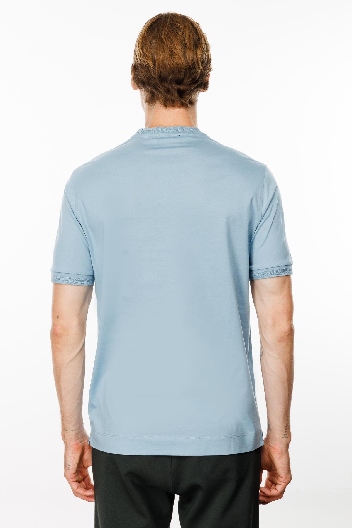 MTA 09Erkek Sıfır Yaka Basic Pamuklu T-shirt Mavi