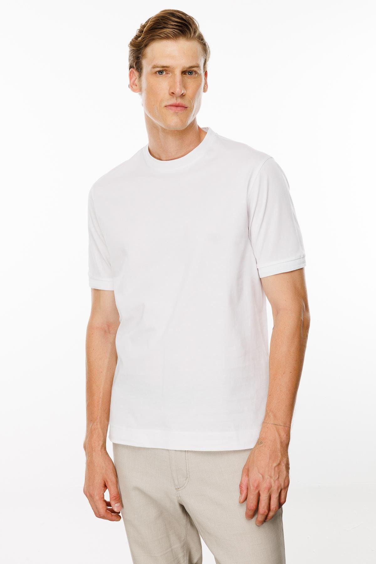 MTA 09Erkek Sıfır Yaka Basic Pamuklu T-shirt Beyaz