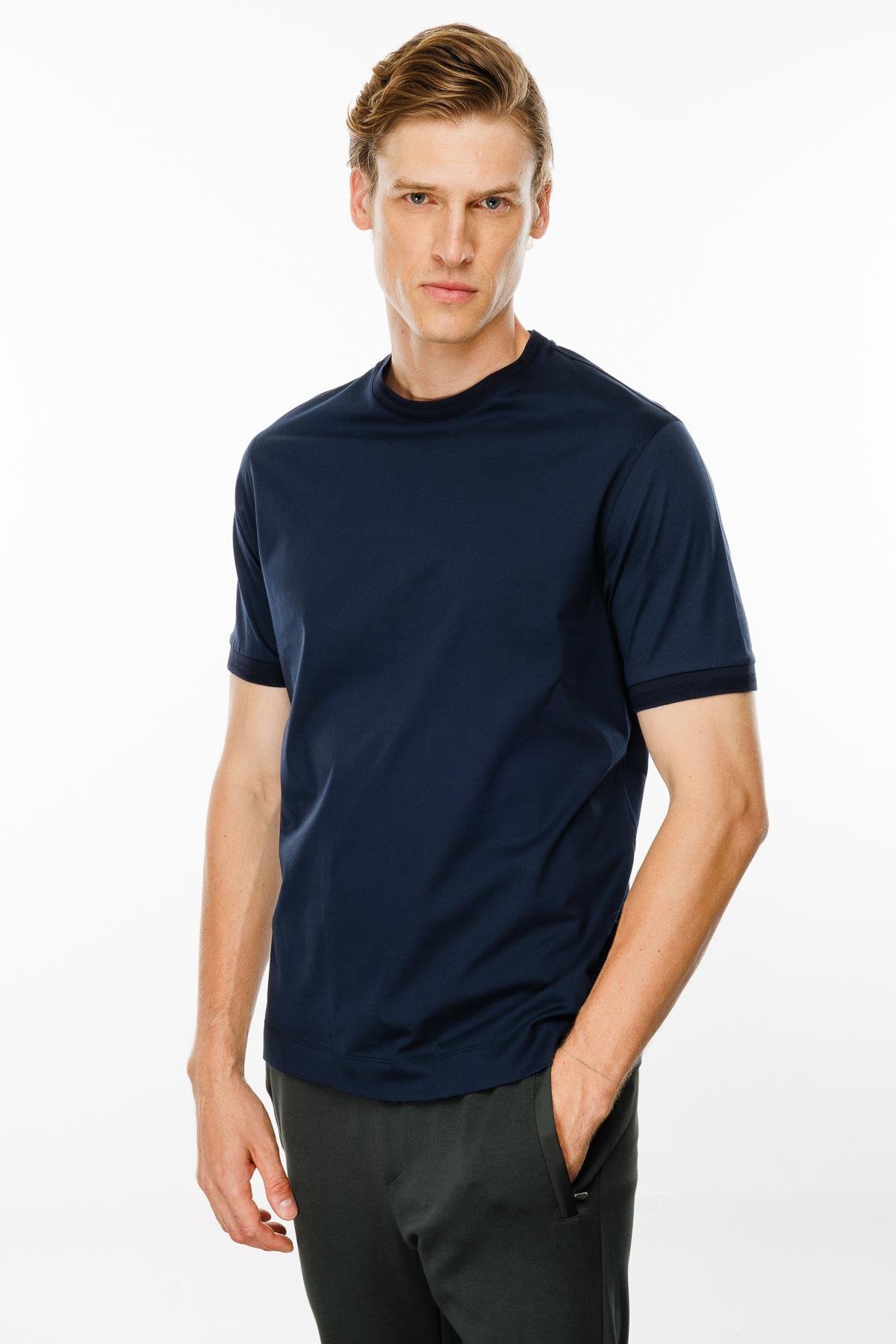 MTA 09Erkek Sıfır Yaka Basic Pamuklu T-shirt Lacivert