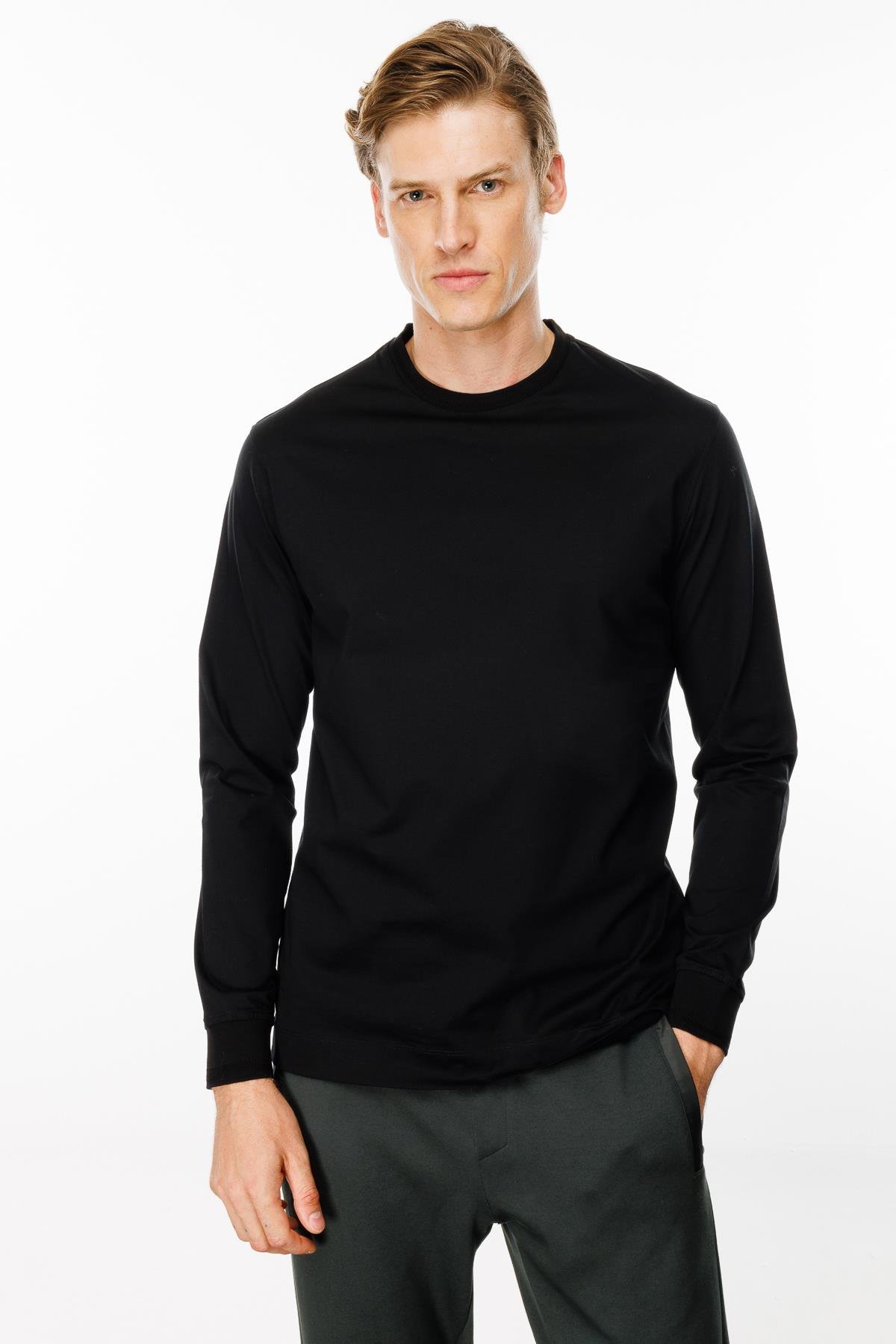 MTA 10Erkek Sıfır Yaka Basic Uzun Kollu Pamuklu T-shirt Siyah