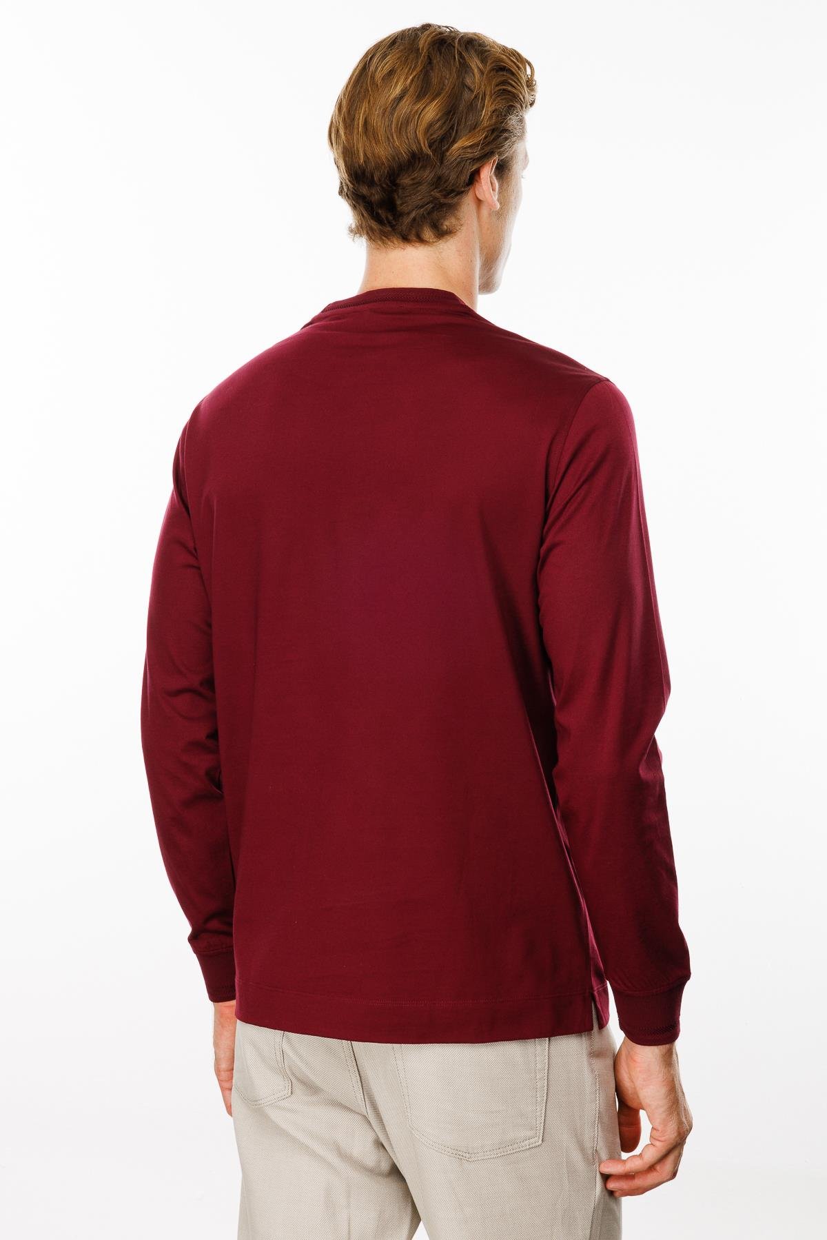 MTA 10Erkek Sıfır Yaka Basic Uzun Kollu Pamuklu T-shirt Bordo