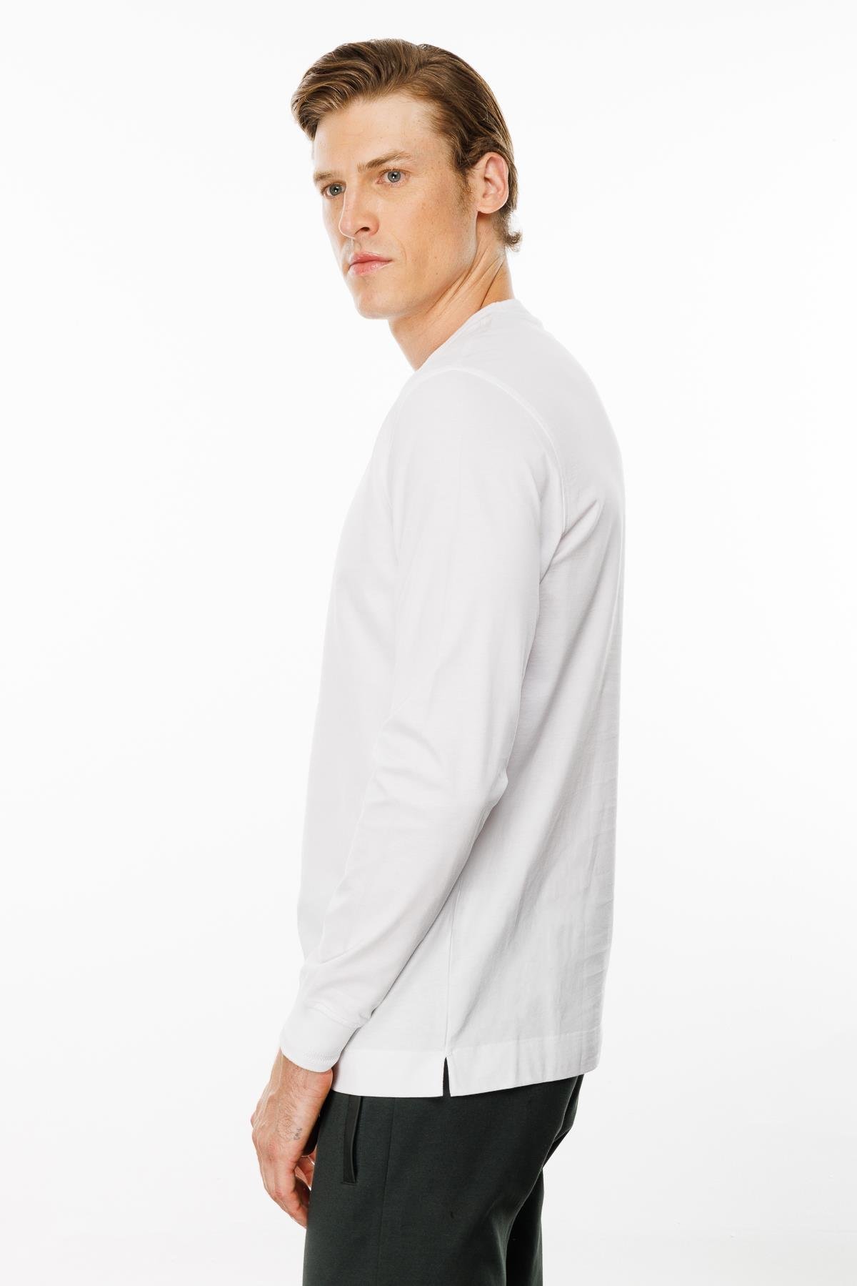 MTA 10Erkek Sıfır Yaka Basic Uzun Kollu Pamuklu T-shirt Beyaz