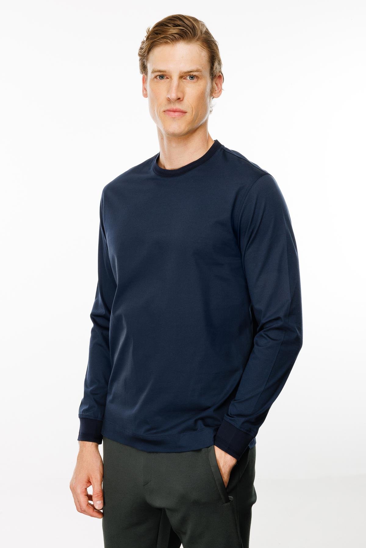 MTA 10Erkek Sıfır Yaka Basic Uzun Kollu Pamuklu T-shirt Lacivert