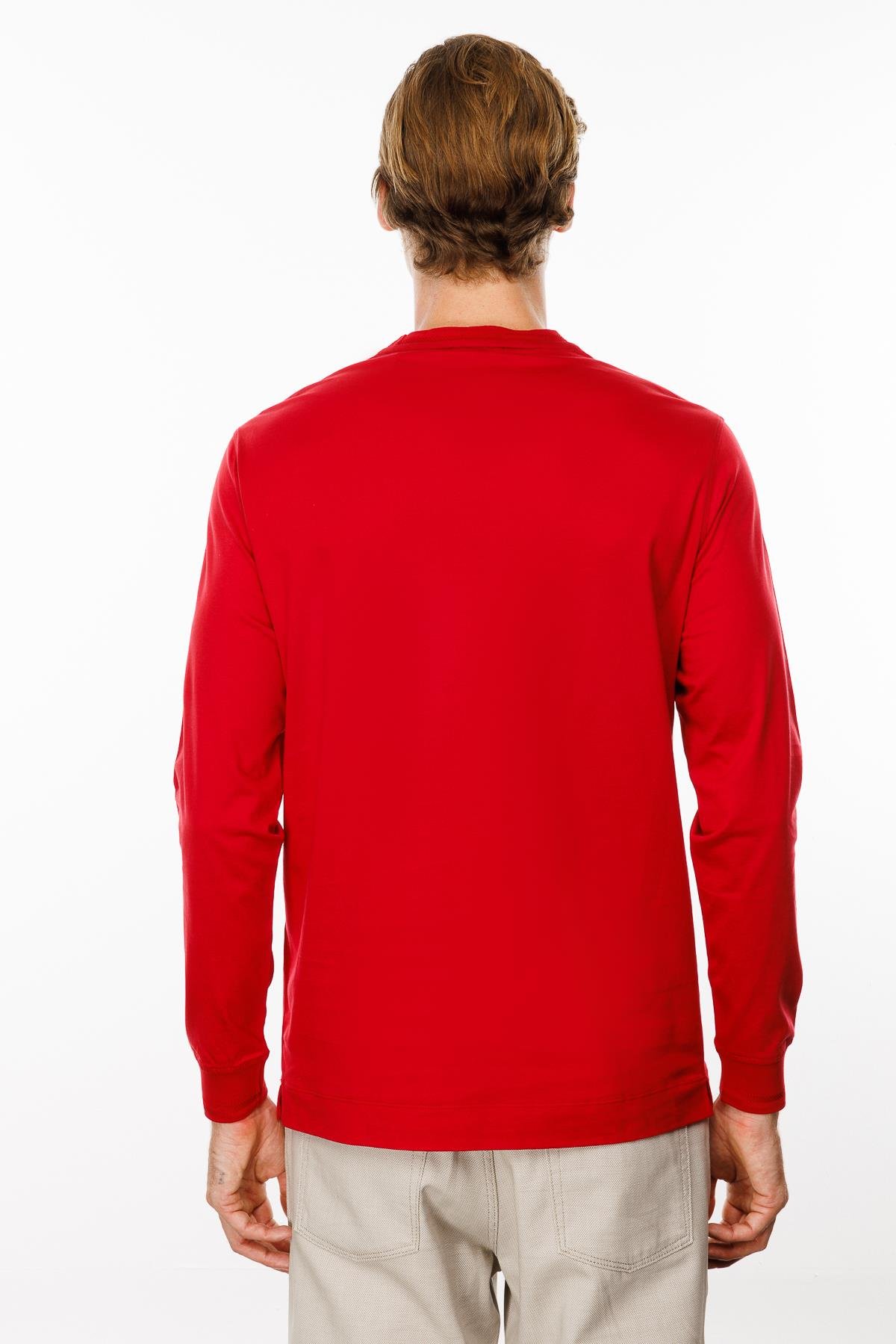 MTA 10Erkek Sıfır Yaka Basic Uzun Kollu Pamuklu T-shirt Kırmızı