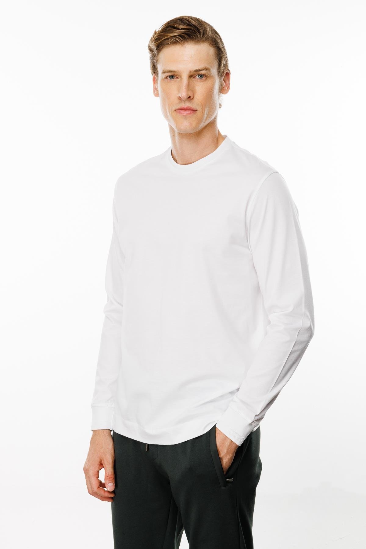 MTA 10Erkek Sıfır Yaka Basic Uzun Kollu Pamuklu T-shirt Beyaz