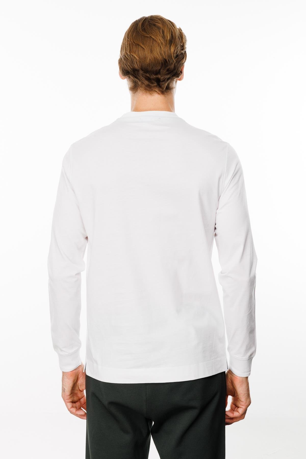 MTA 10Erkek Sıfır Yaka Basic Uzun Kollu Pamuklu T-shirt Beyaz