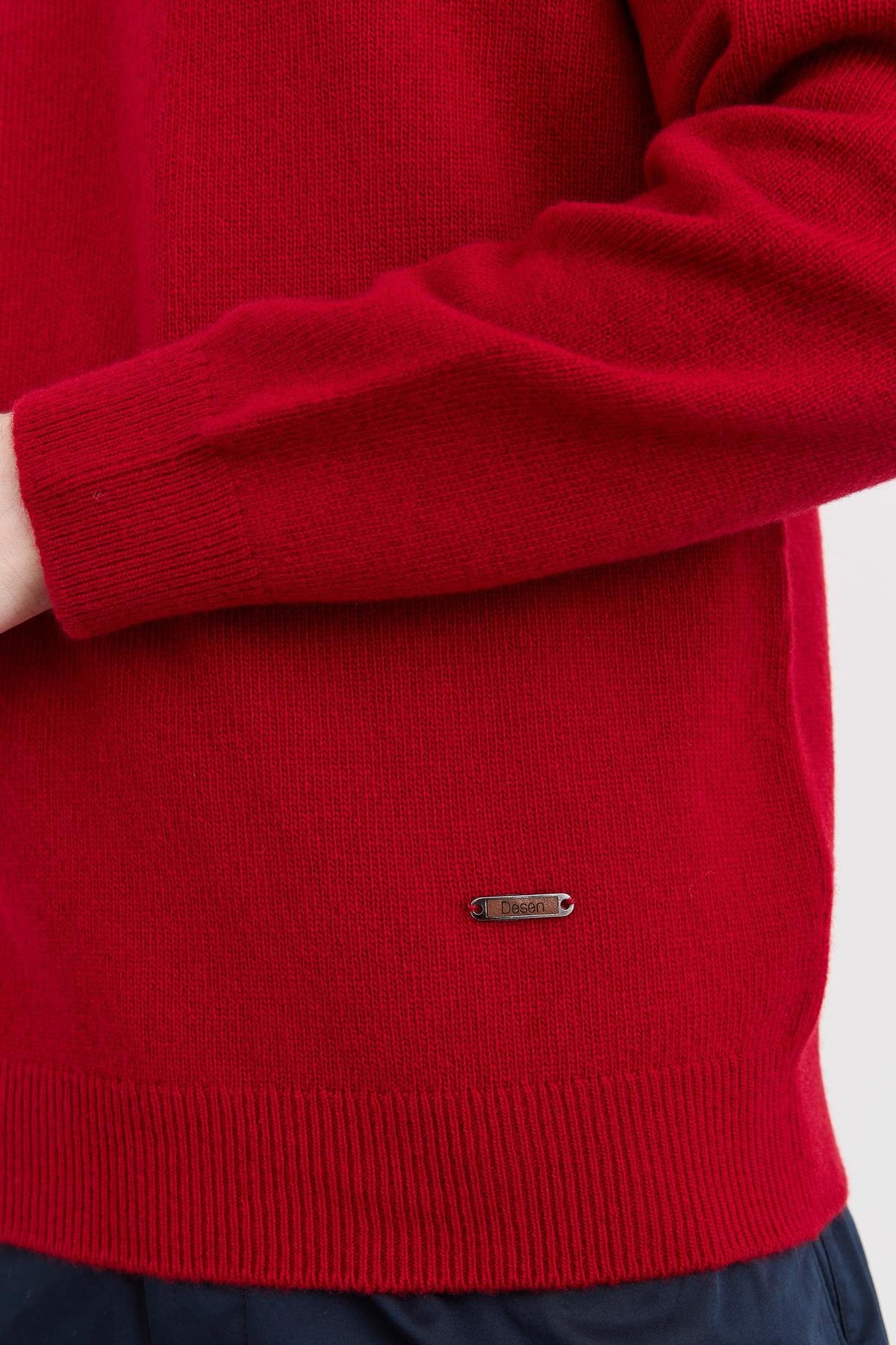 23525Erkek Sıfır Yaka Basic Yün Kazak K.Kırmızı