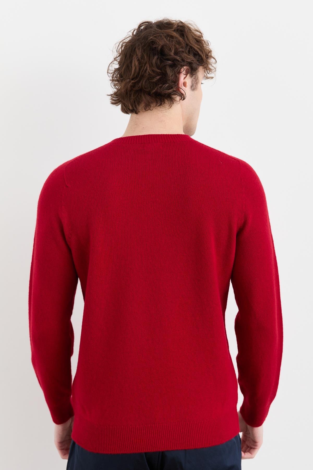 23525Erkek Sıfır Yaka Basic Yün Kazak K.Kırmızı