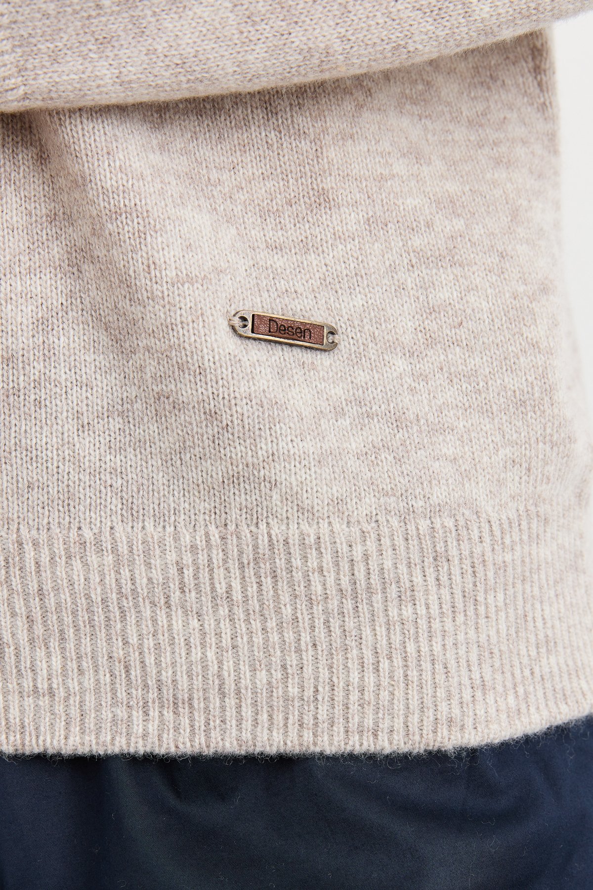 23525Erkek Sıfır Yaka Basic Yün Kazak V.Bej