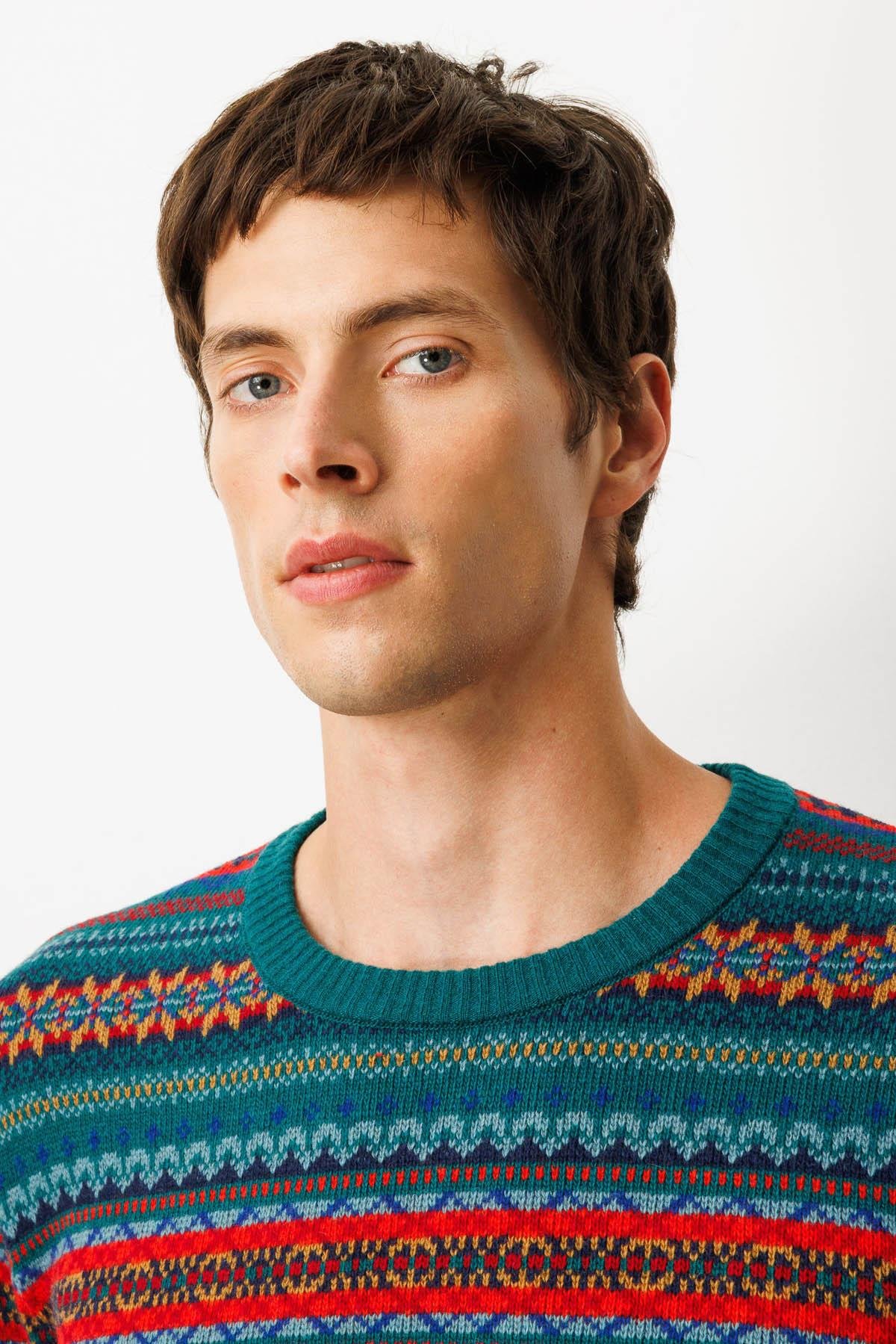 25511Erkek Sıfır Yaka Jakarlı Yün Kazak K.Ö.başı