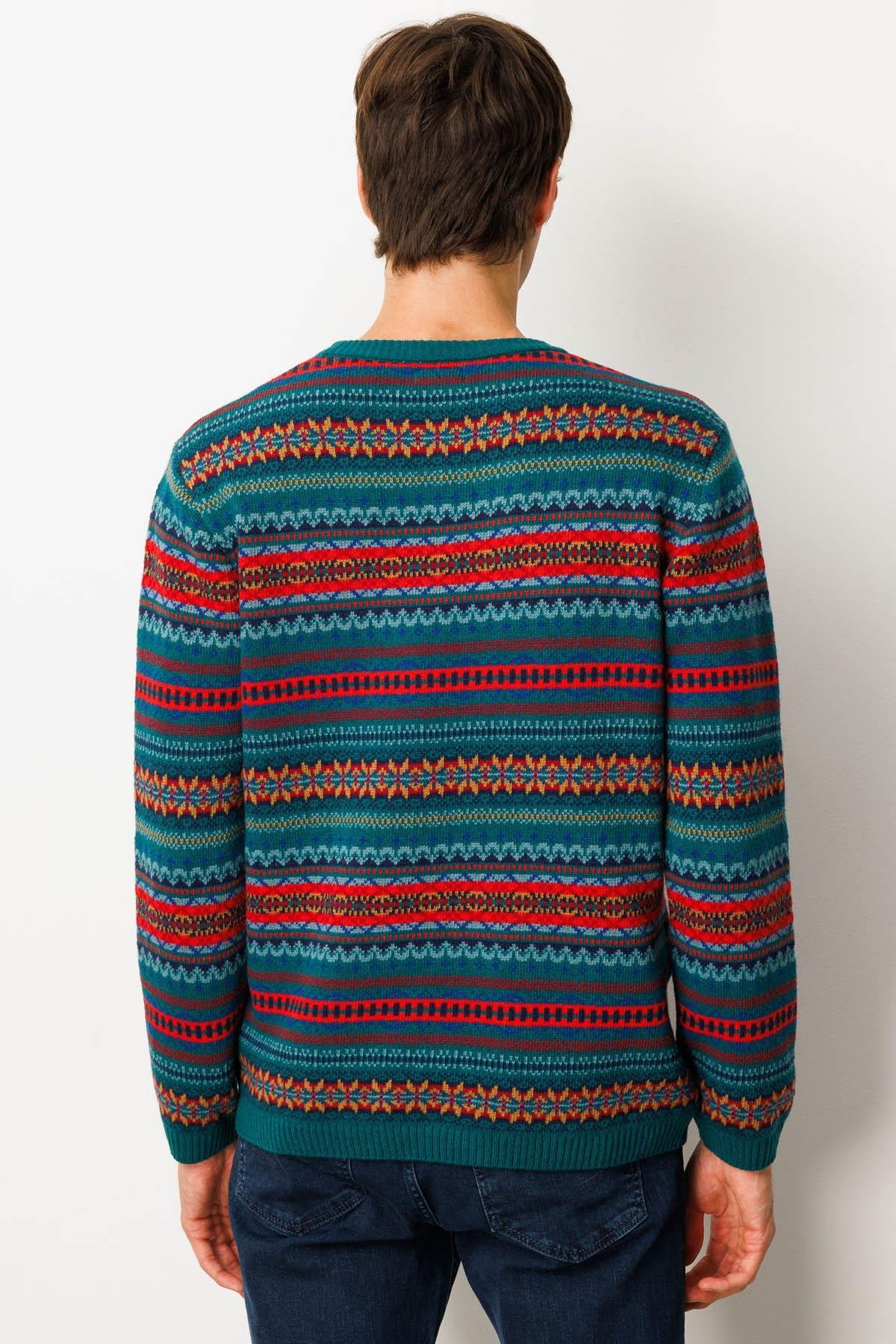 25511Erkek Sıfır Yaka Jakarlı Yün Kazak K.Ö.başı