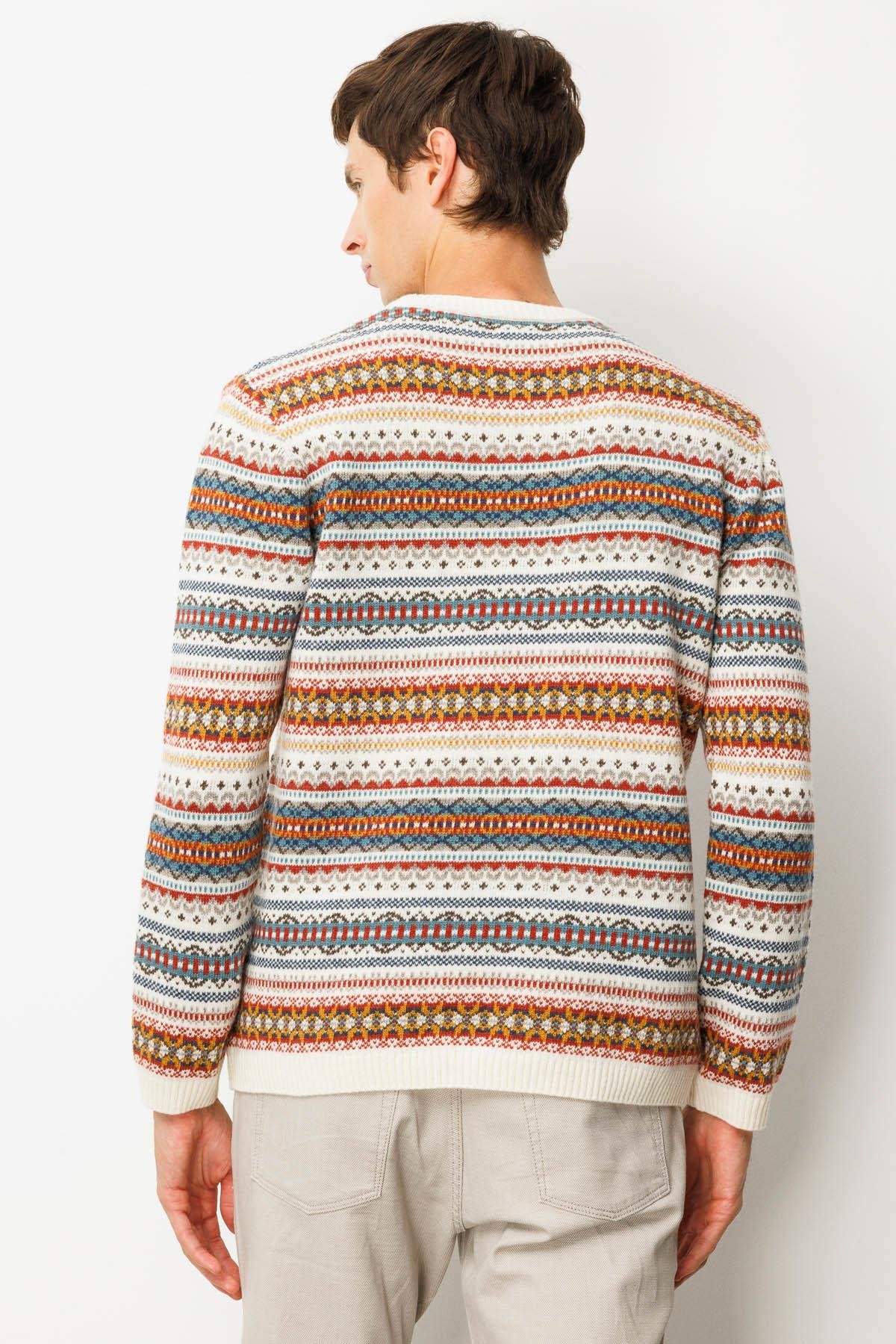 25511Erkek Sıfır Yaka Jakarlı Yün Kazak Kemik