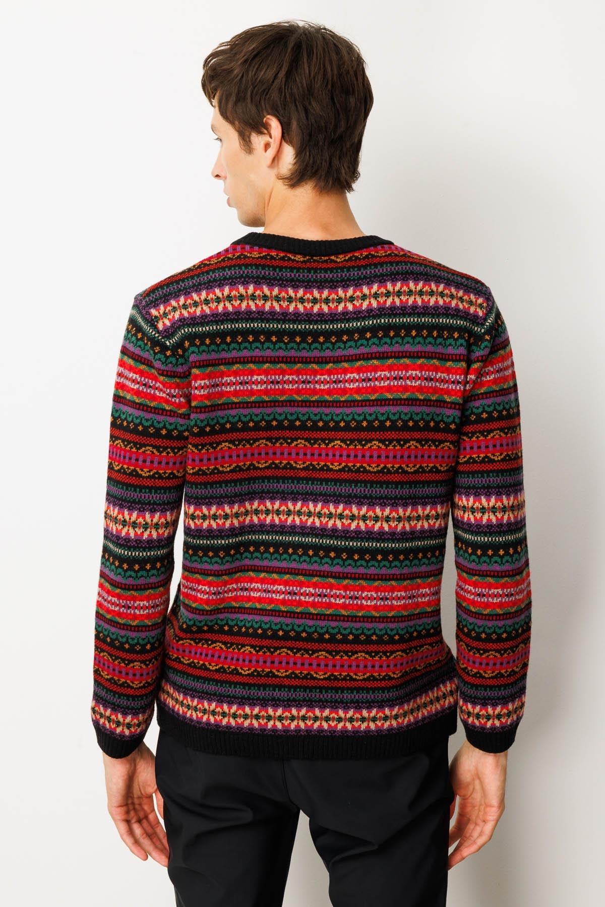 25511Erkek Sıfır Yaka Jakarlı Yün Kazak Siyah