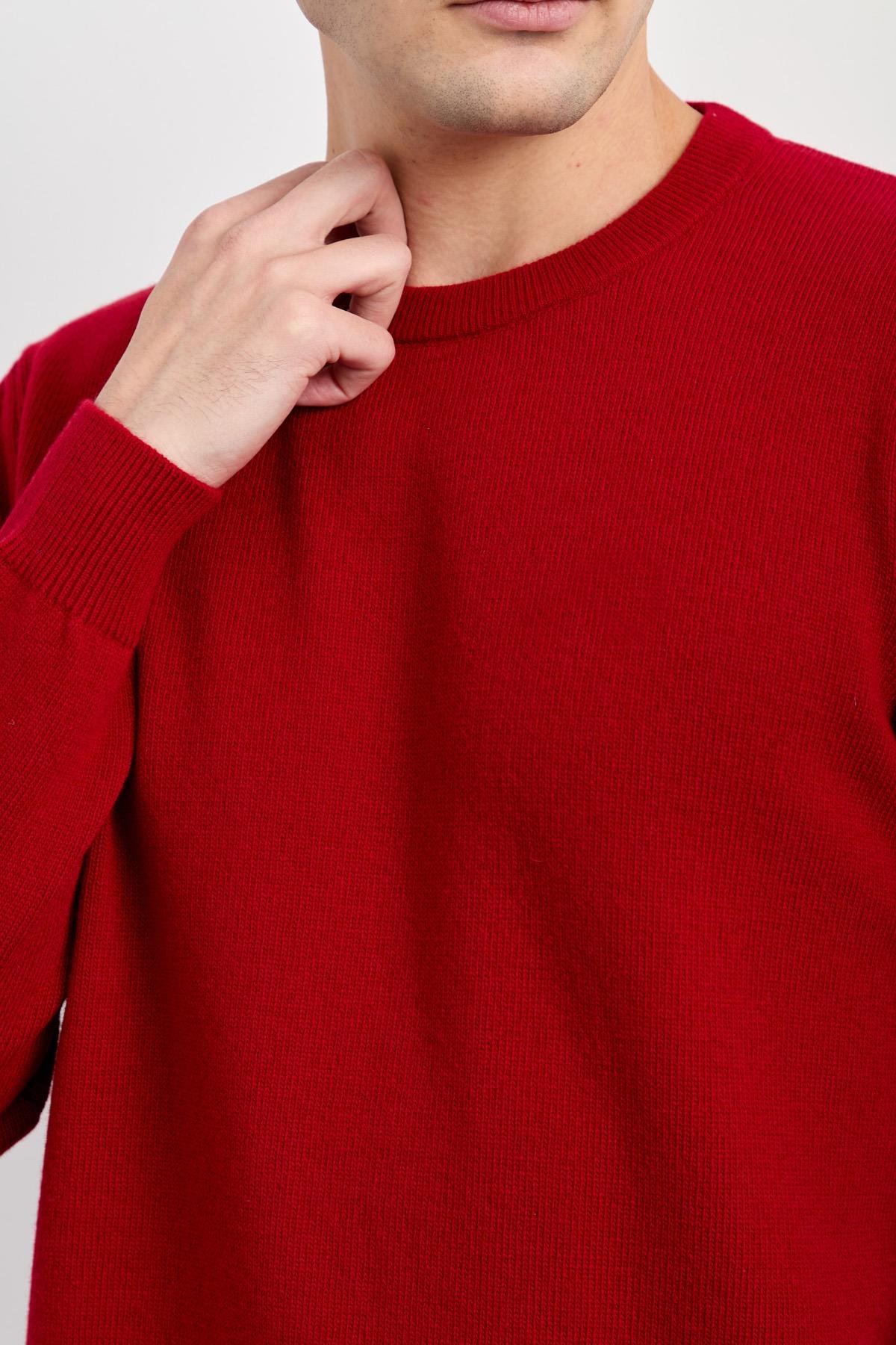 22581Мужской классический шерстяной свитер с круглым вырезом красный 