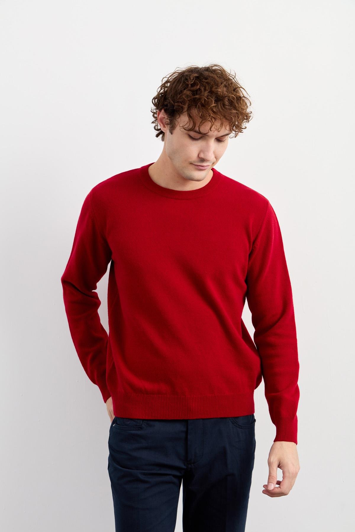 22581Мужской классический шерстяной свитер с круглым вырезом красный 