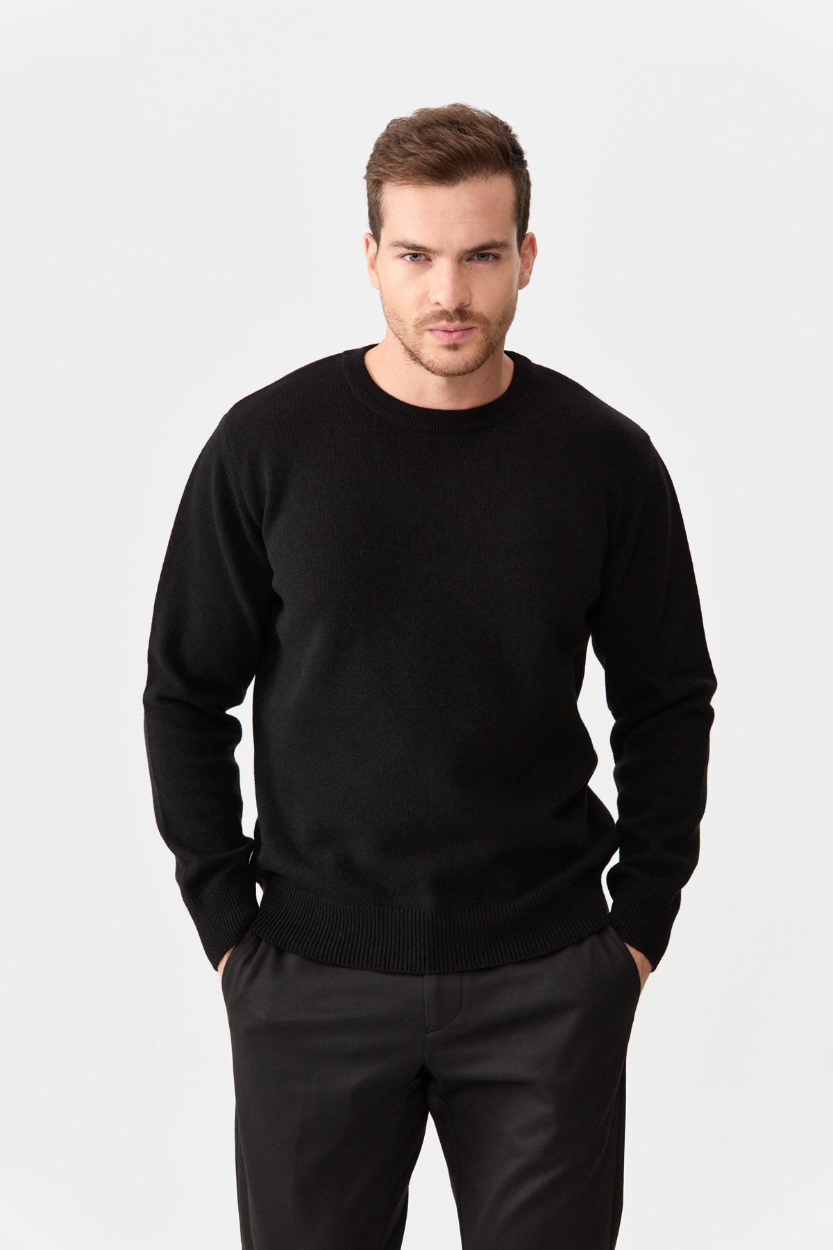 22581Мужской классический шерстяной свитер с круглым вырезом черный