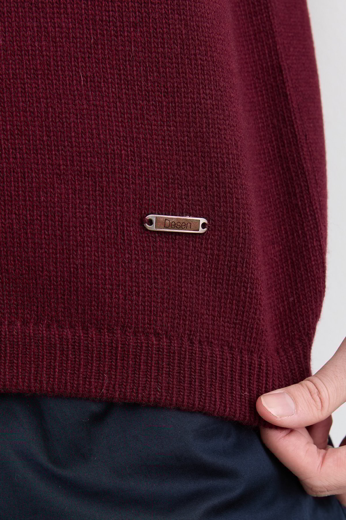 23503Erkek Sıfır Yaka Klasik Yün Süveter Bordo