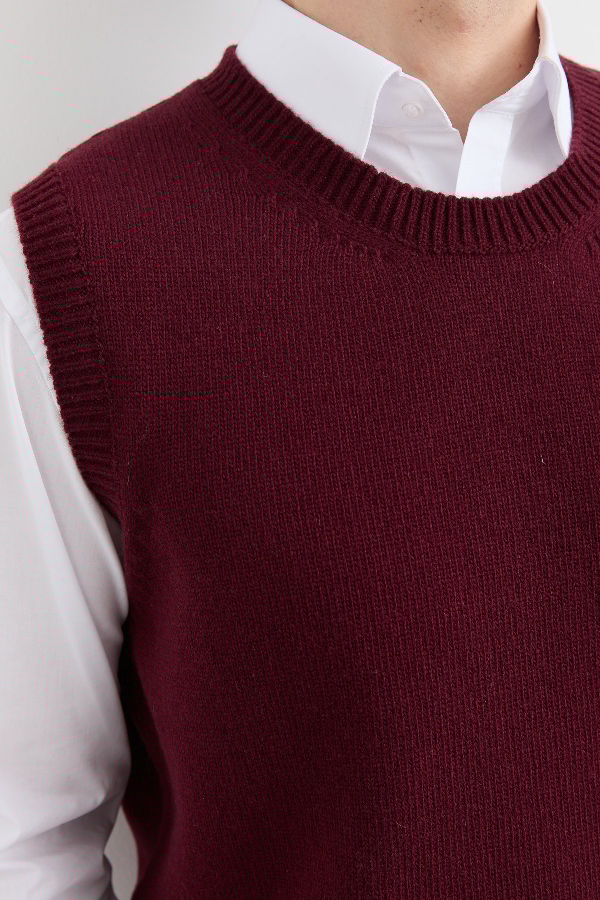 23503Erkek Sıfır Yaka Klasik Yün Süveter Bordo