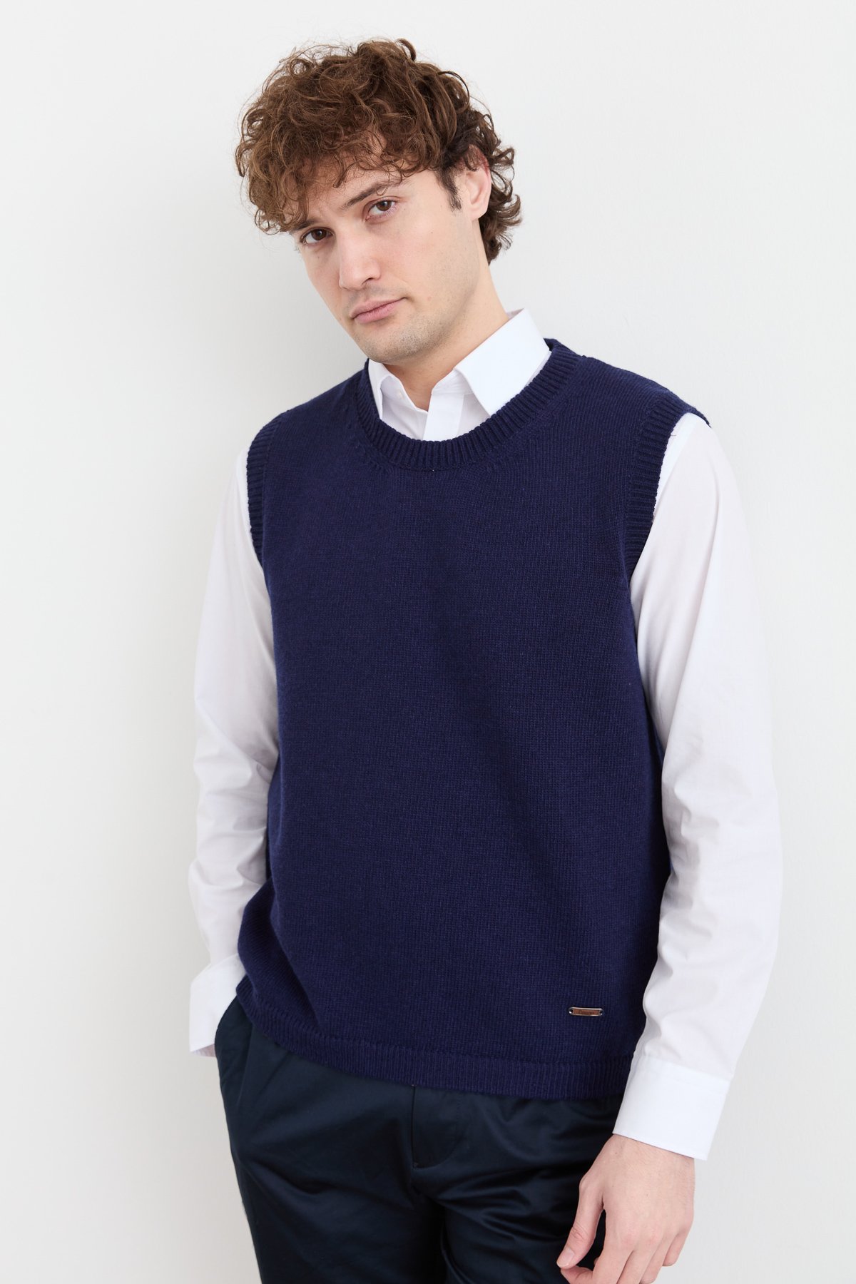 23503Erkek Sıfır Yaka Klasik Yün Süveter Y.A Lacivert