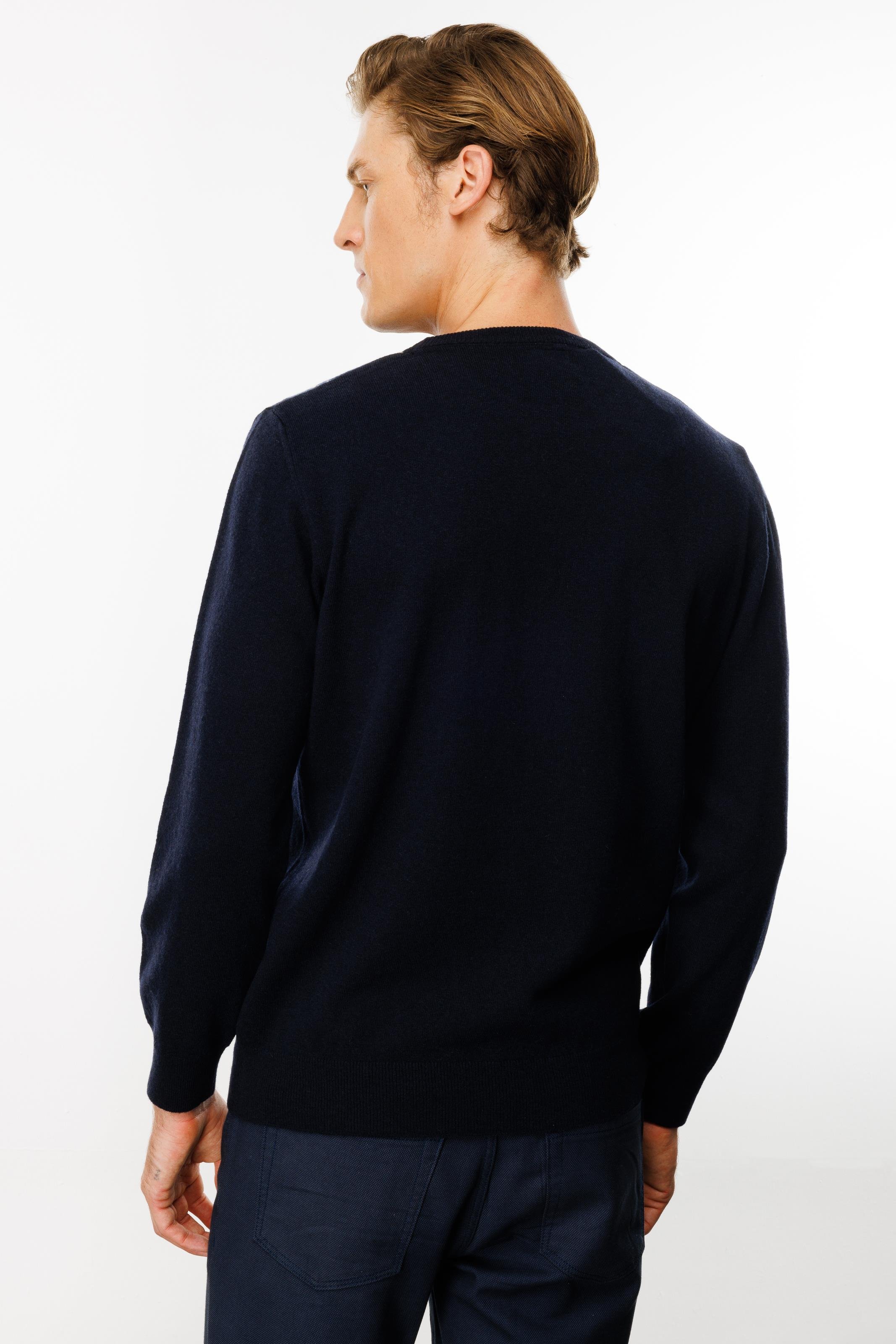 24511Erkek Sıfır Yaka Önü Baklava Desenli Kazak K.Lacivert