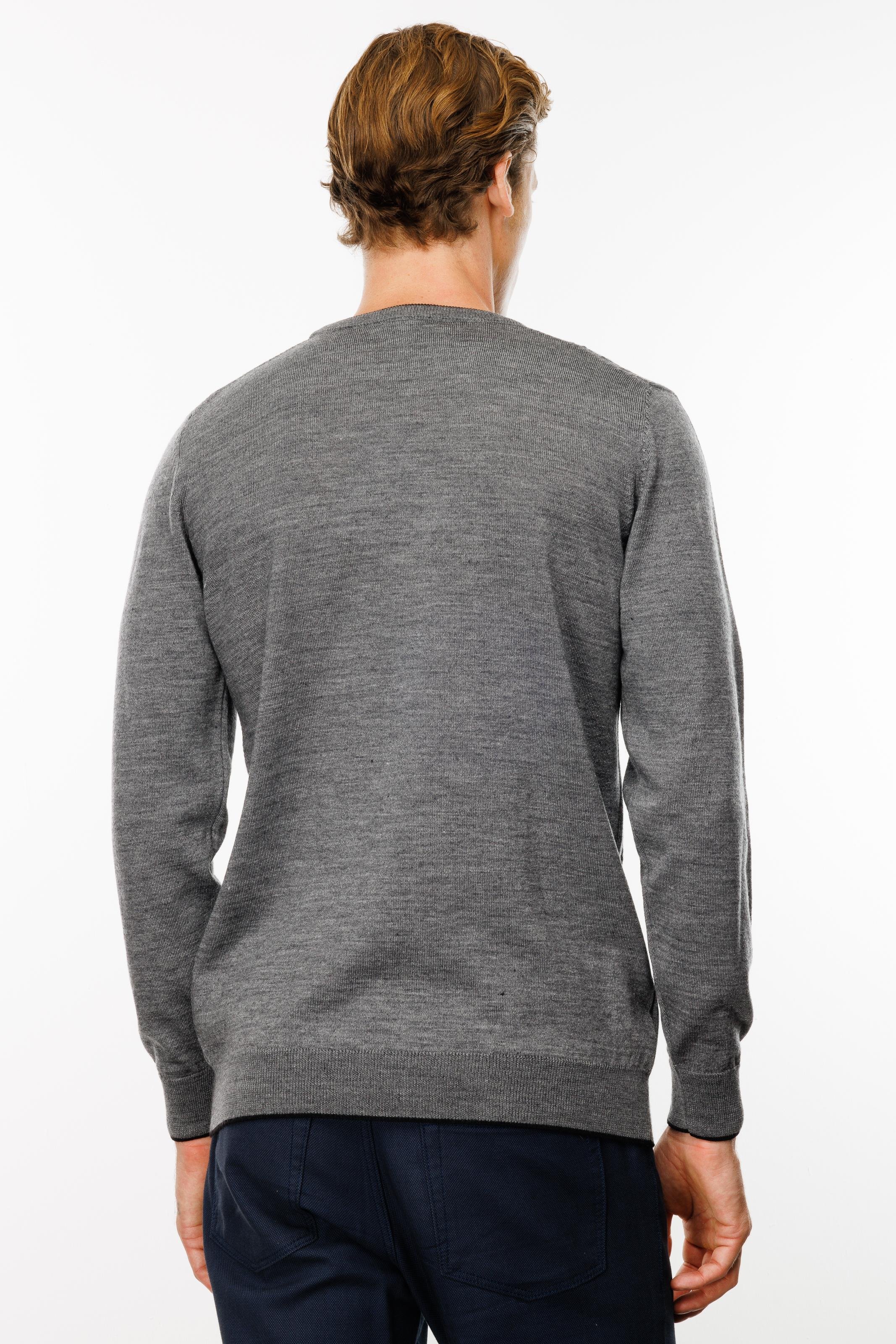 24610Erkek Sıfır Yaka Önü Baklava Örgü Kazak Füme