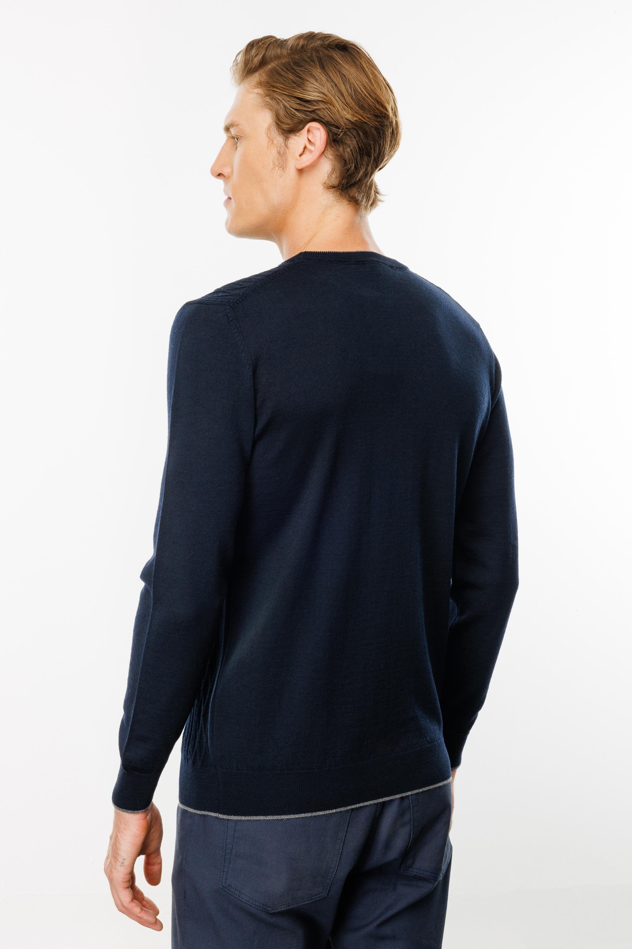 24610Erkek Sıfır Yaka Önü Baklava Örgü Kazak Lacivert