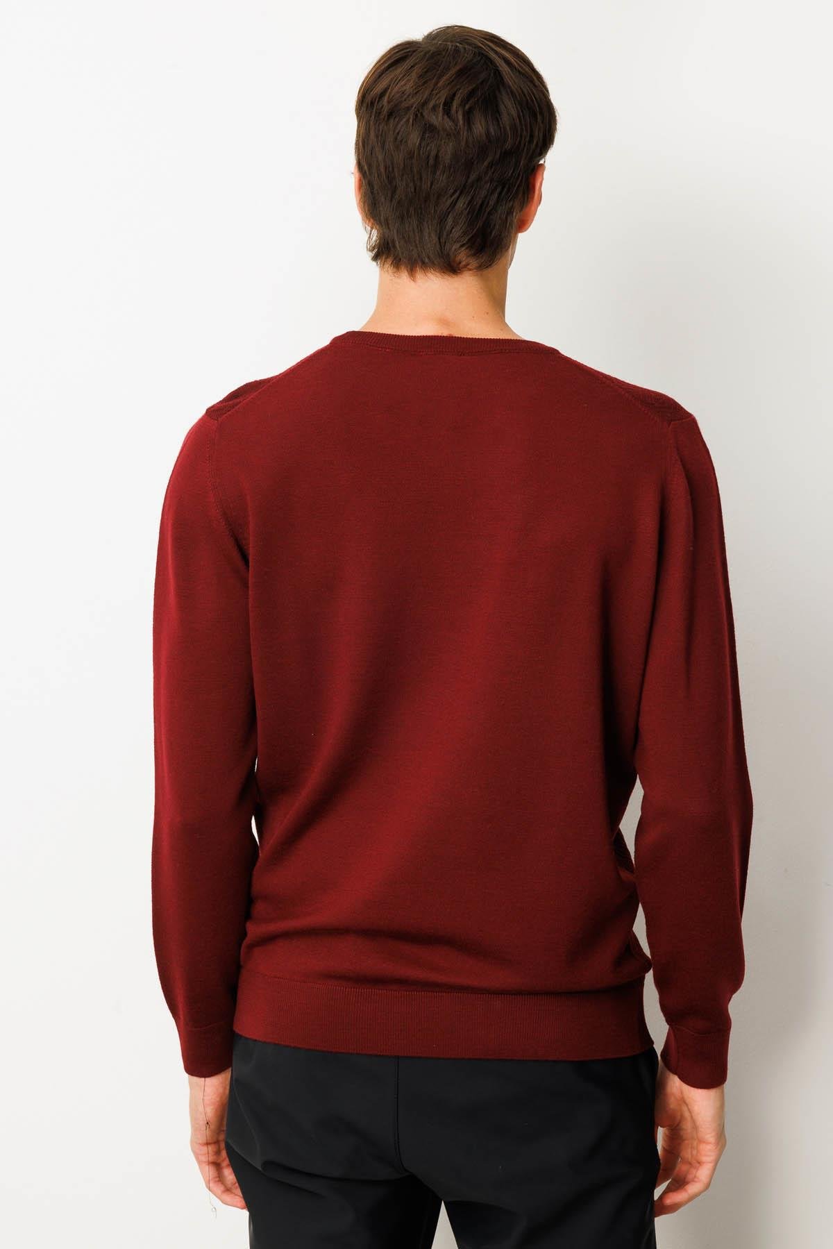 25607Erkek Sıfır Yaka Önü Baklavalı Triko Kazak Bordo