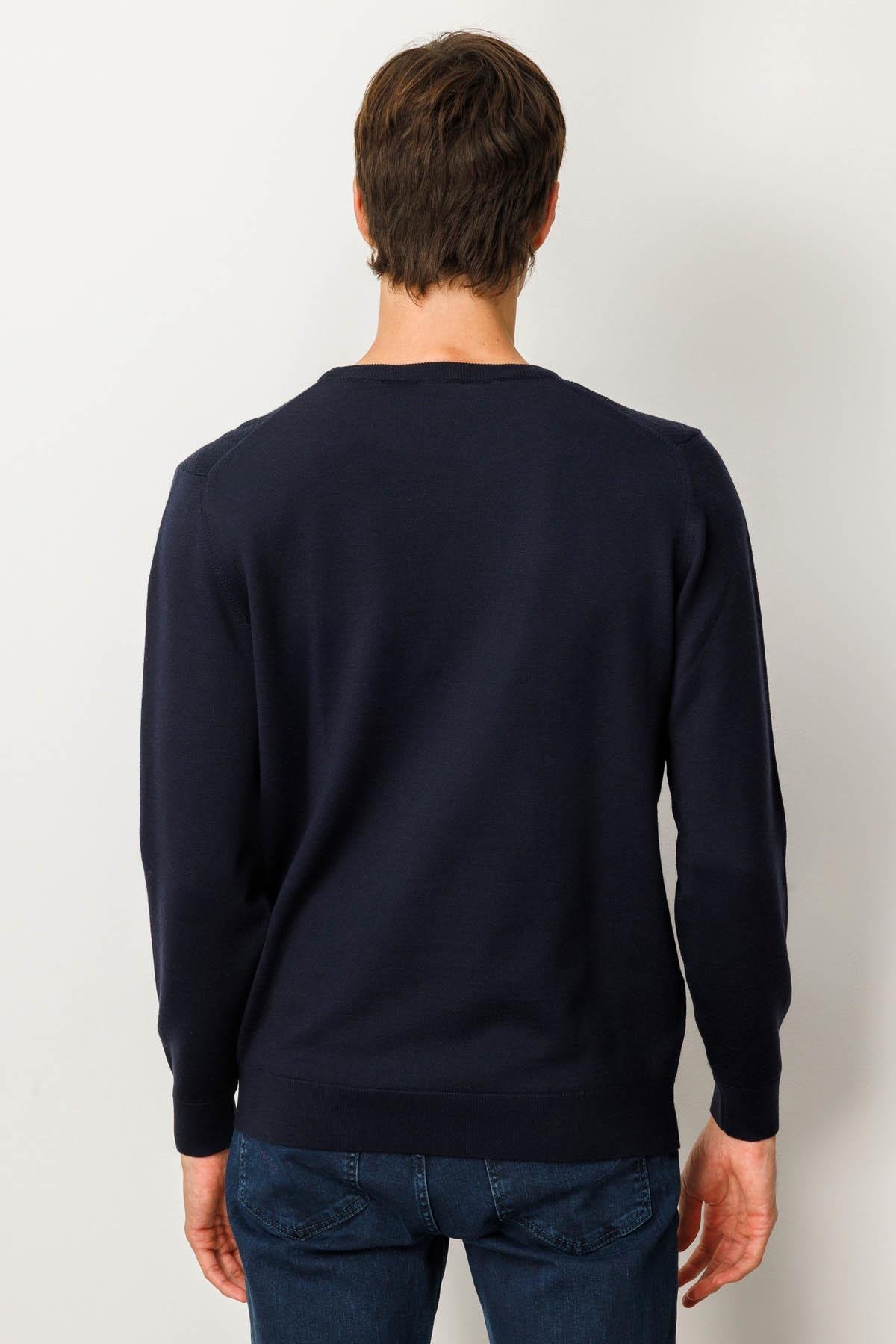 25607Erkek Sıfır Yaka Önü Baklavalı Triko Kazak K.Lacivert