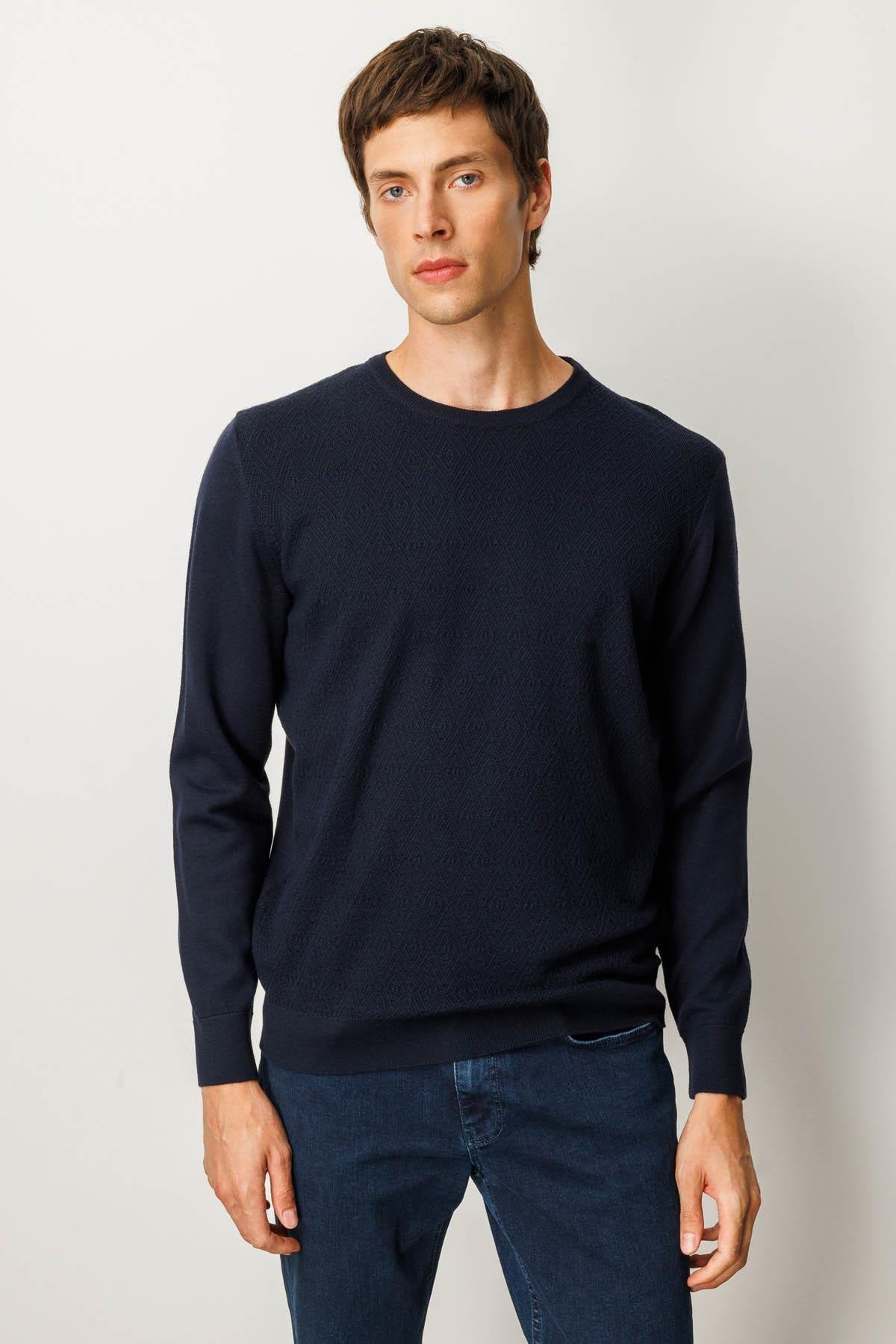 25607Erkek Sıfır Yaka Önü Baklavalı Triko Kazak K.Lacivert