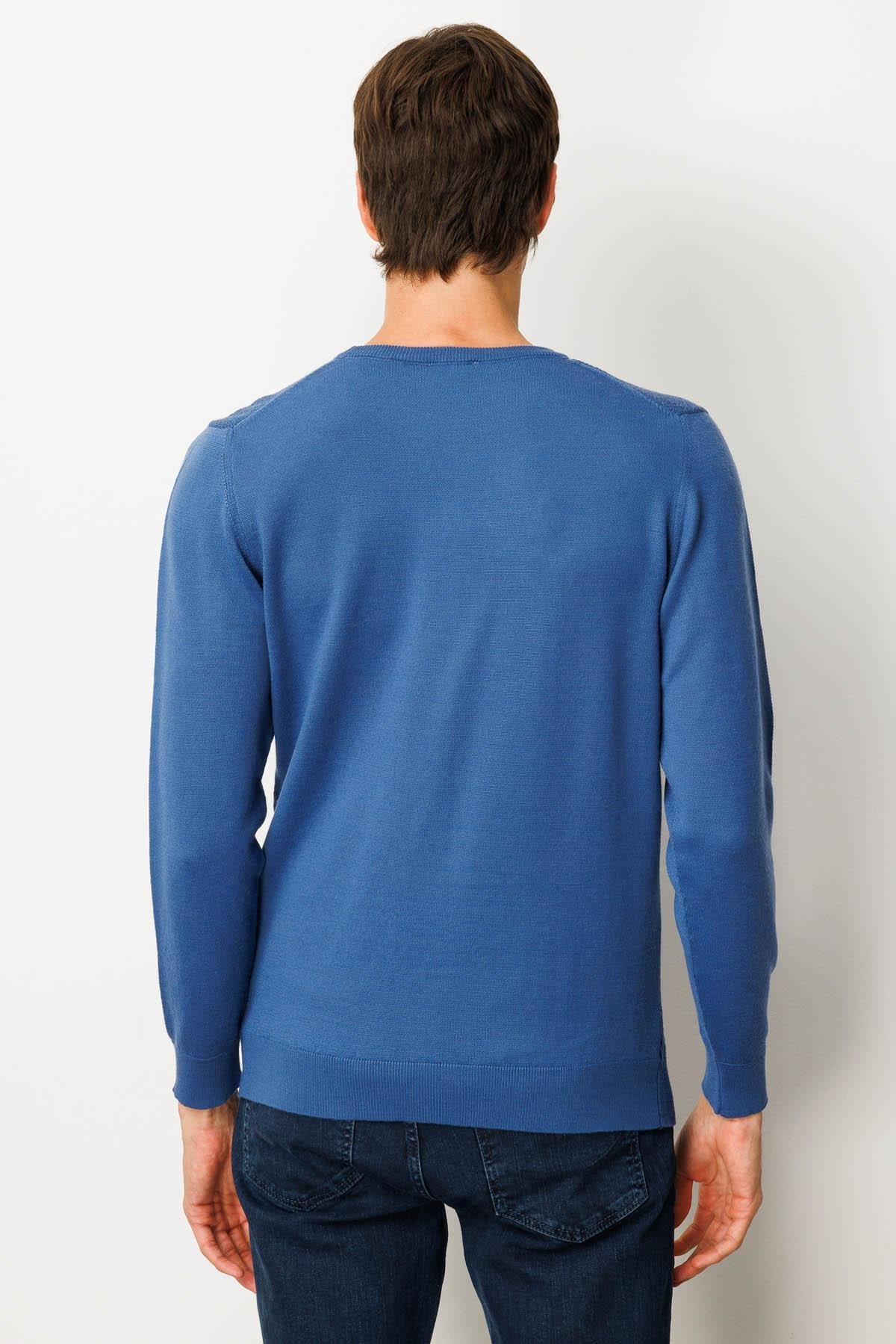 25607Erkek Sıfır Yaka Önü Baklavalı Triko Kazak H.Mavi