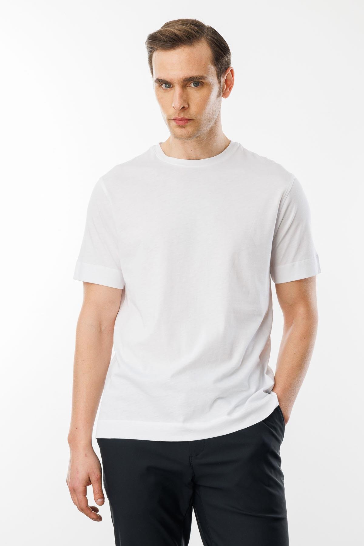 25737Erkek Sıfır Yaka Pamuklu T-shirt Beyaz