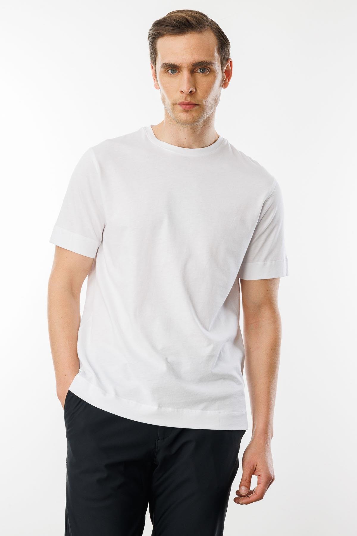 25737Erkek Sıfır Yaka Pamuklu T-shirt Beyaz