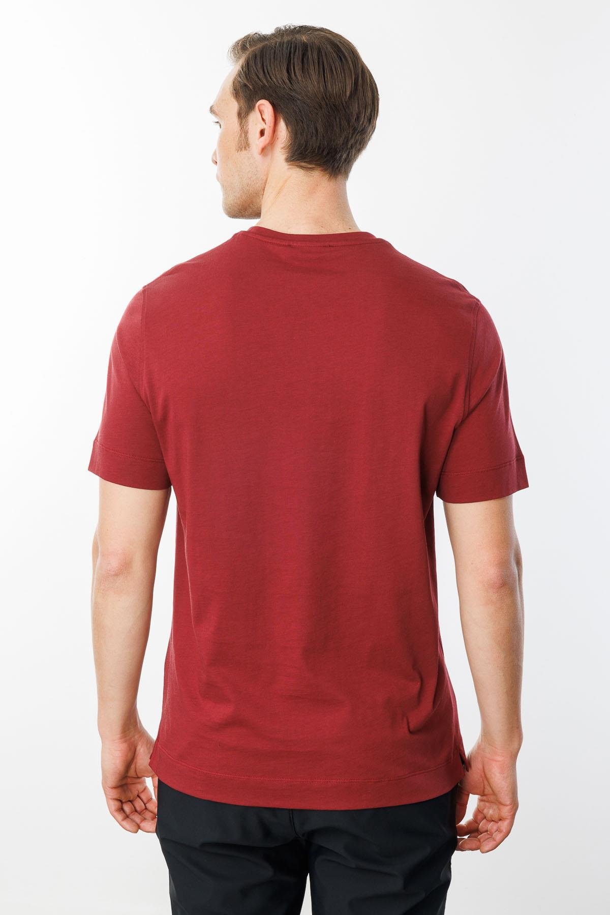 25737Erkek Sıfır Yaka Pamuklu T-shirt Bordo