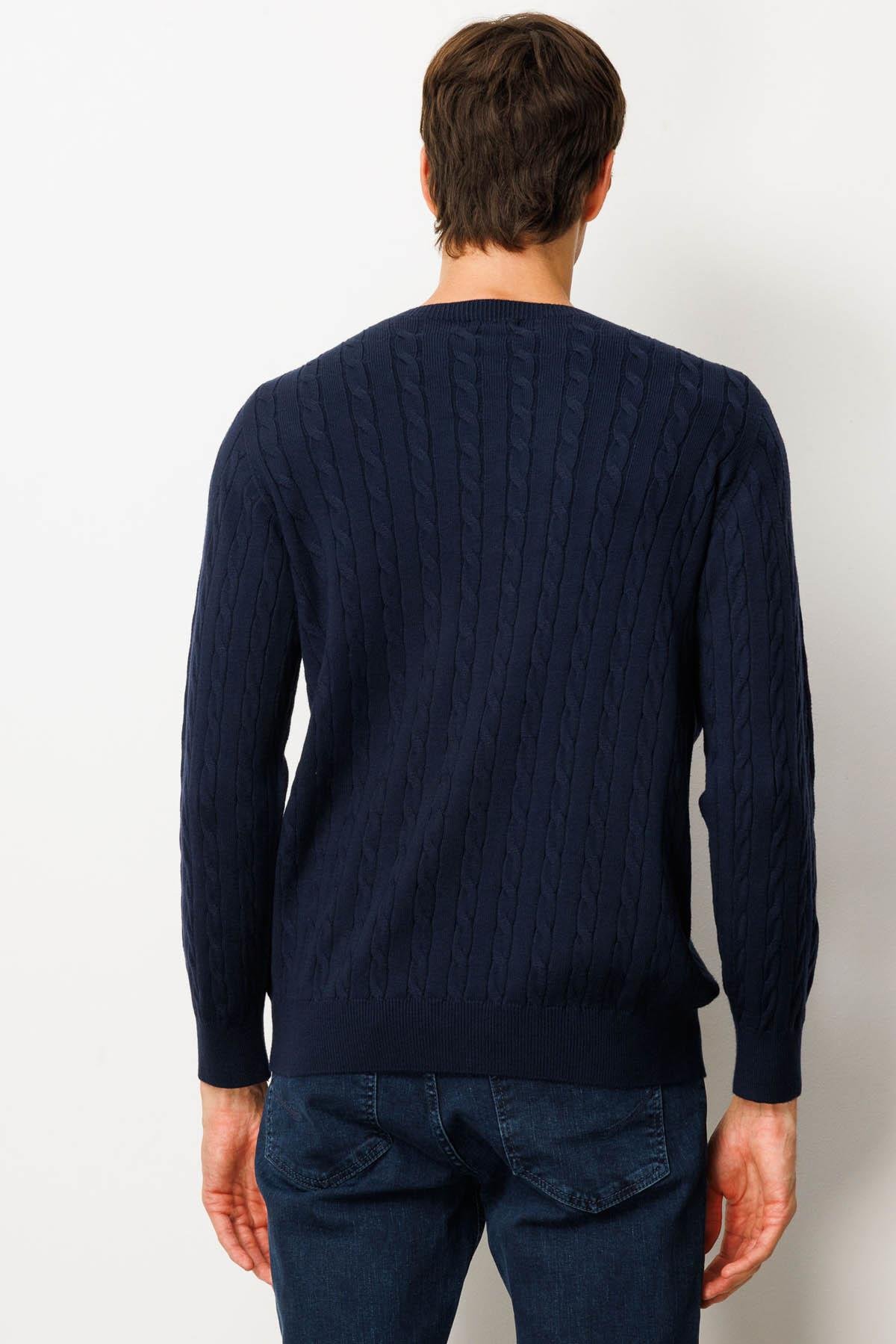 25500Erkek Sıfır Yaka Saç Örgülü Kazak K.Lacivert