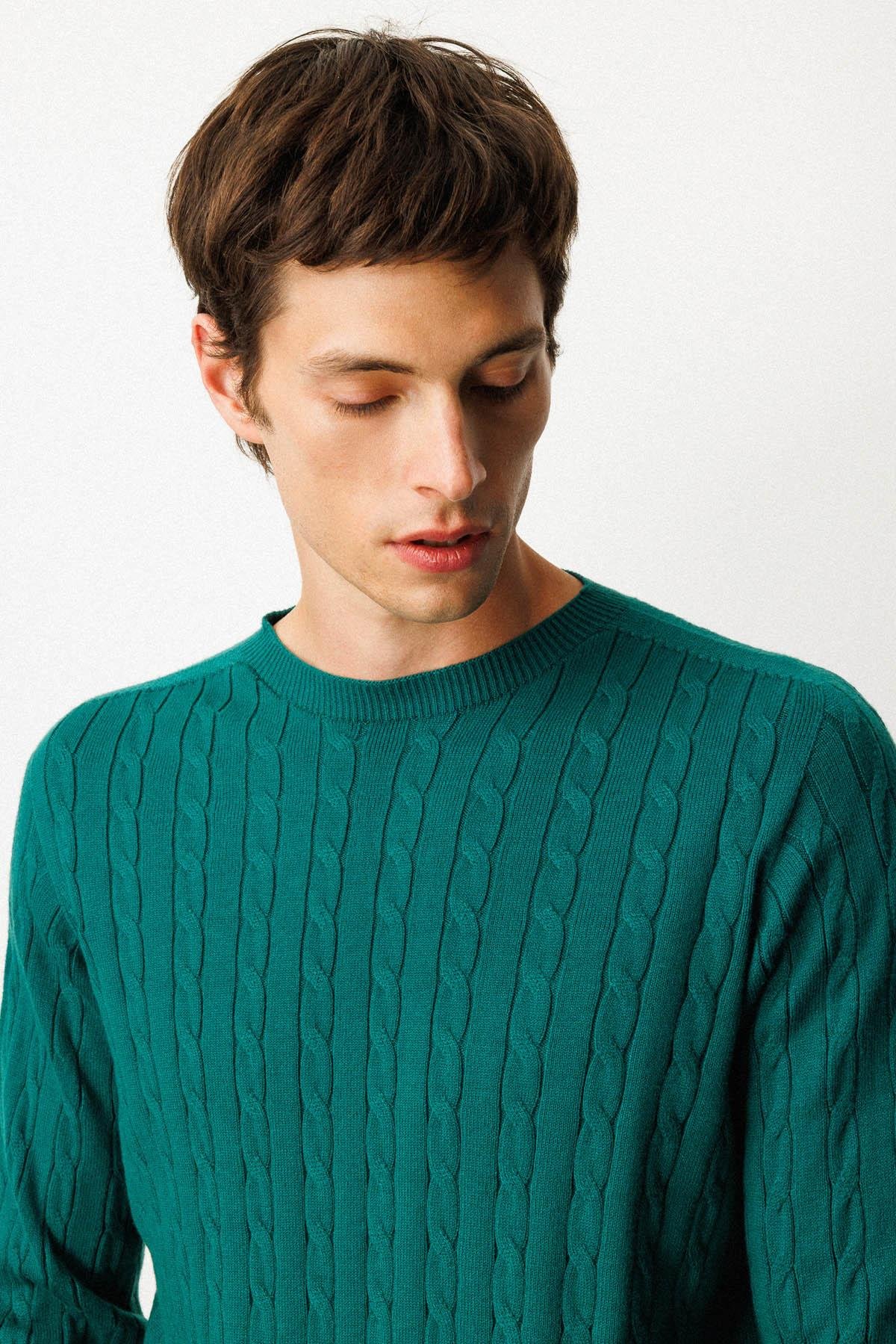 25500Erkek Sıfır Yaka Saç Örgülü Kazak Ö.Başı