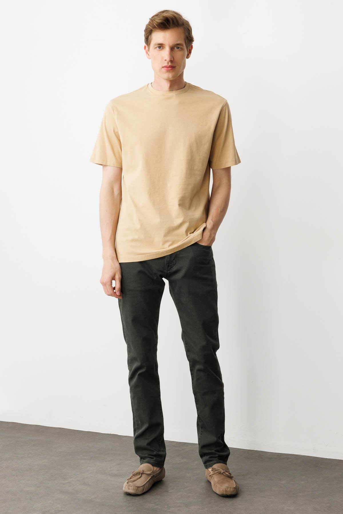 25725Erkek Sıfır Yaka T-shirt A.Sarı