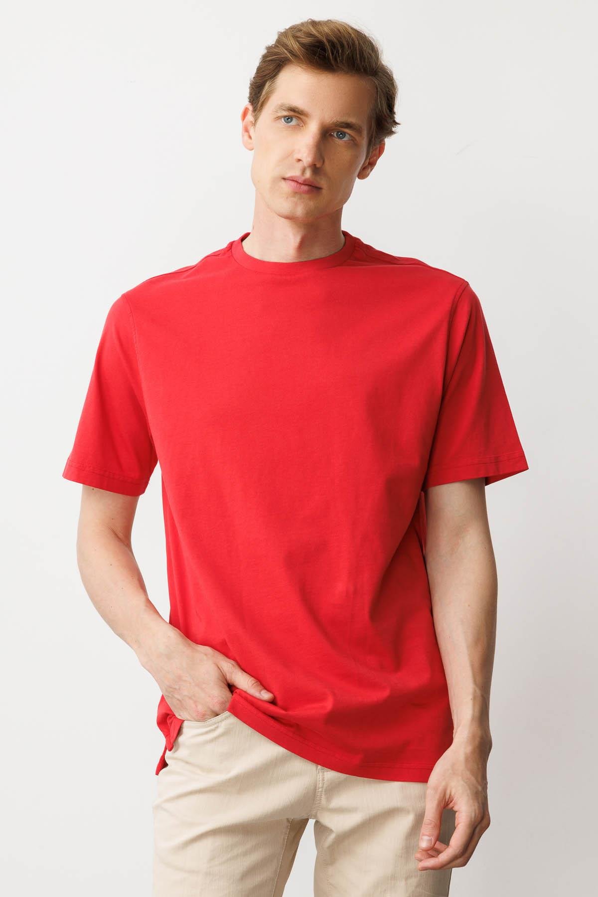 25725Erkek Sıfır Yaka T-shirt A.Kırmızı