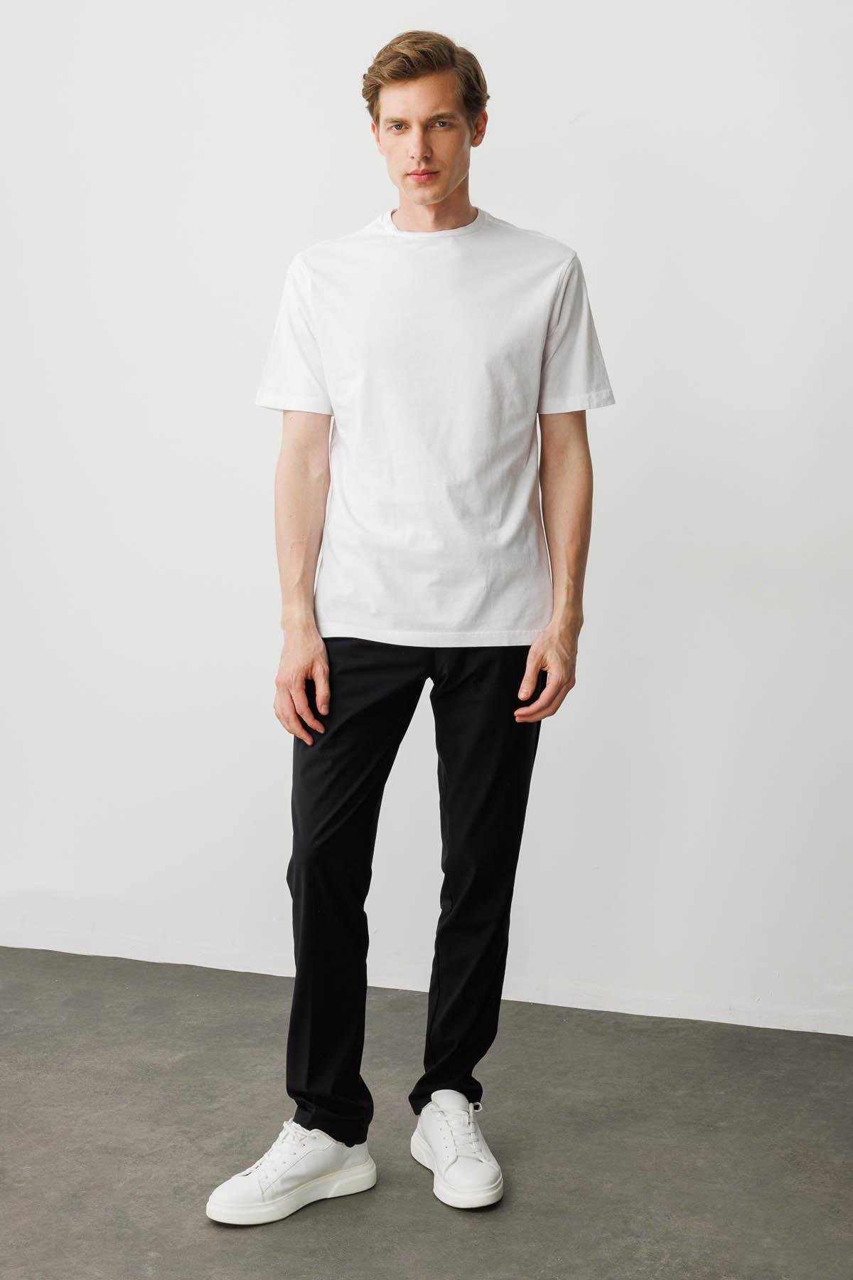 25725Erkek Sıfır Yaka T-shirt Beyaz