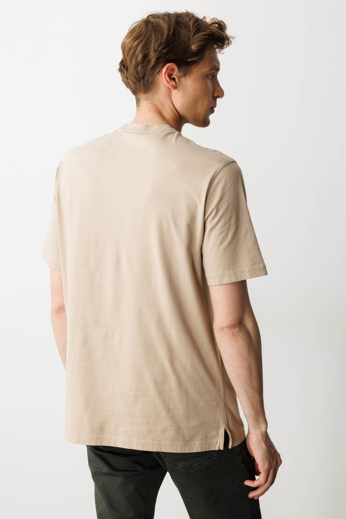 25725Erkek Sıfır Yaka T-shirt K.Bej