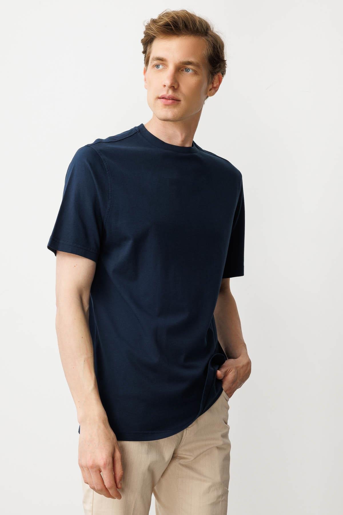 25725Erkek Sıfır Yaka T-shirt Lacivert