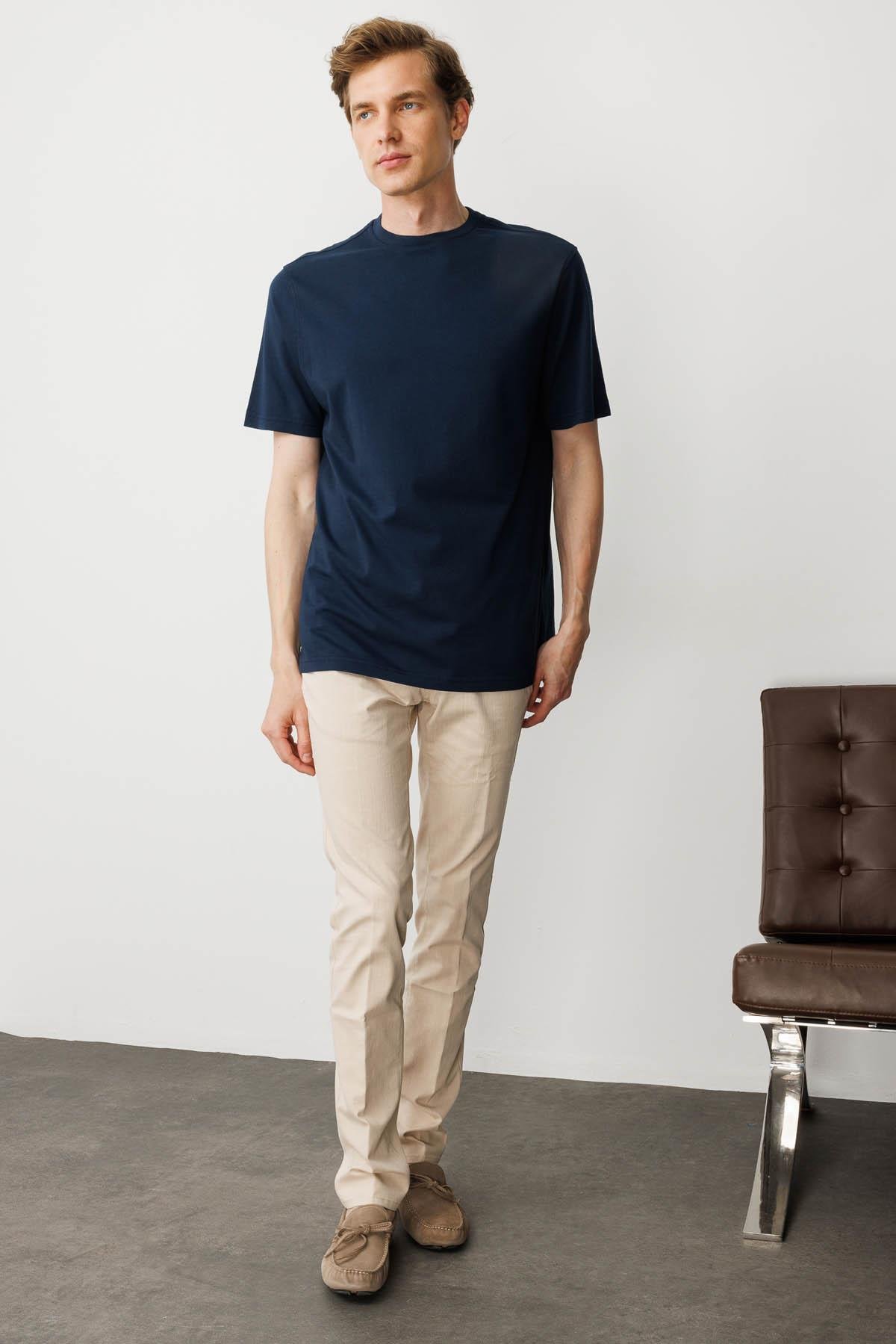 25725Erkek Sıfır Yaka T-shirt Lacivert