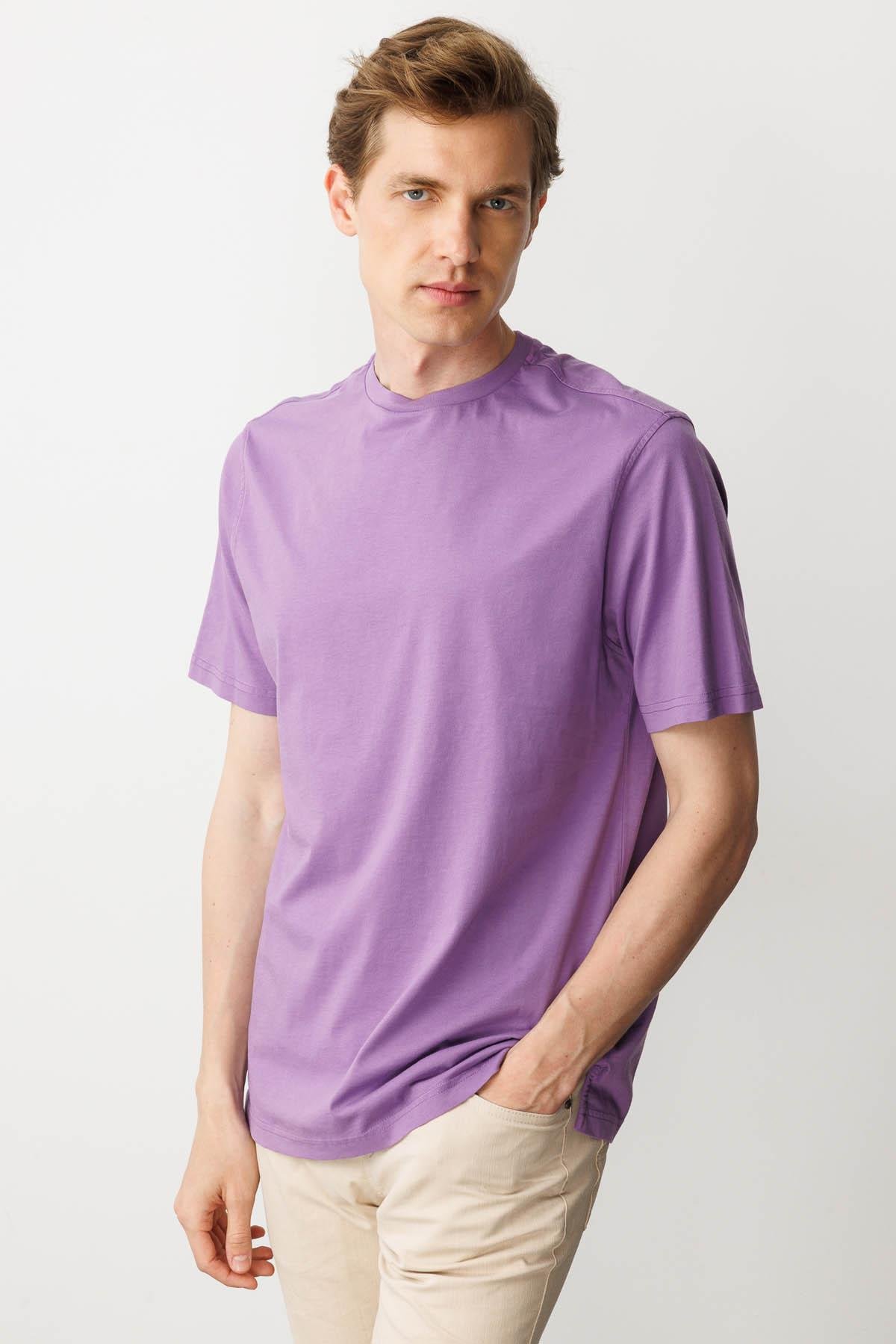 25725Erkek Sıfır Yaka T-shirt Lila
