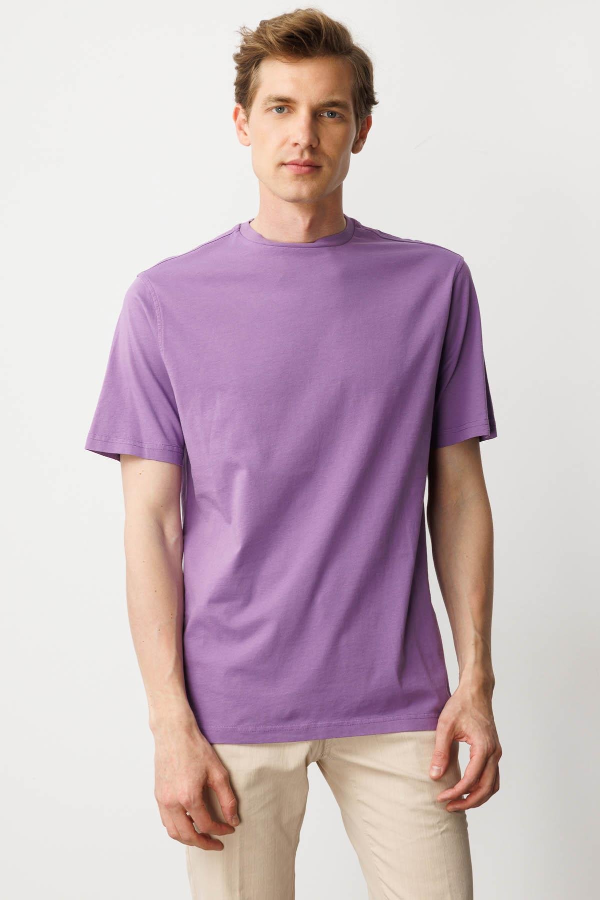 25725Erkek Sıfır Yaka T-shirt Lila