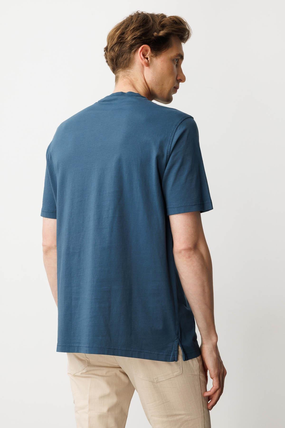 25725Erkek Sıfır Yaka T-shirt Petrol