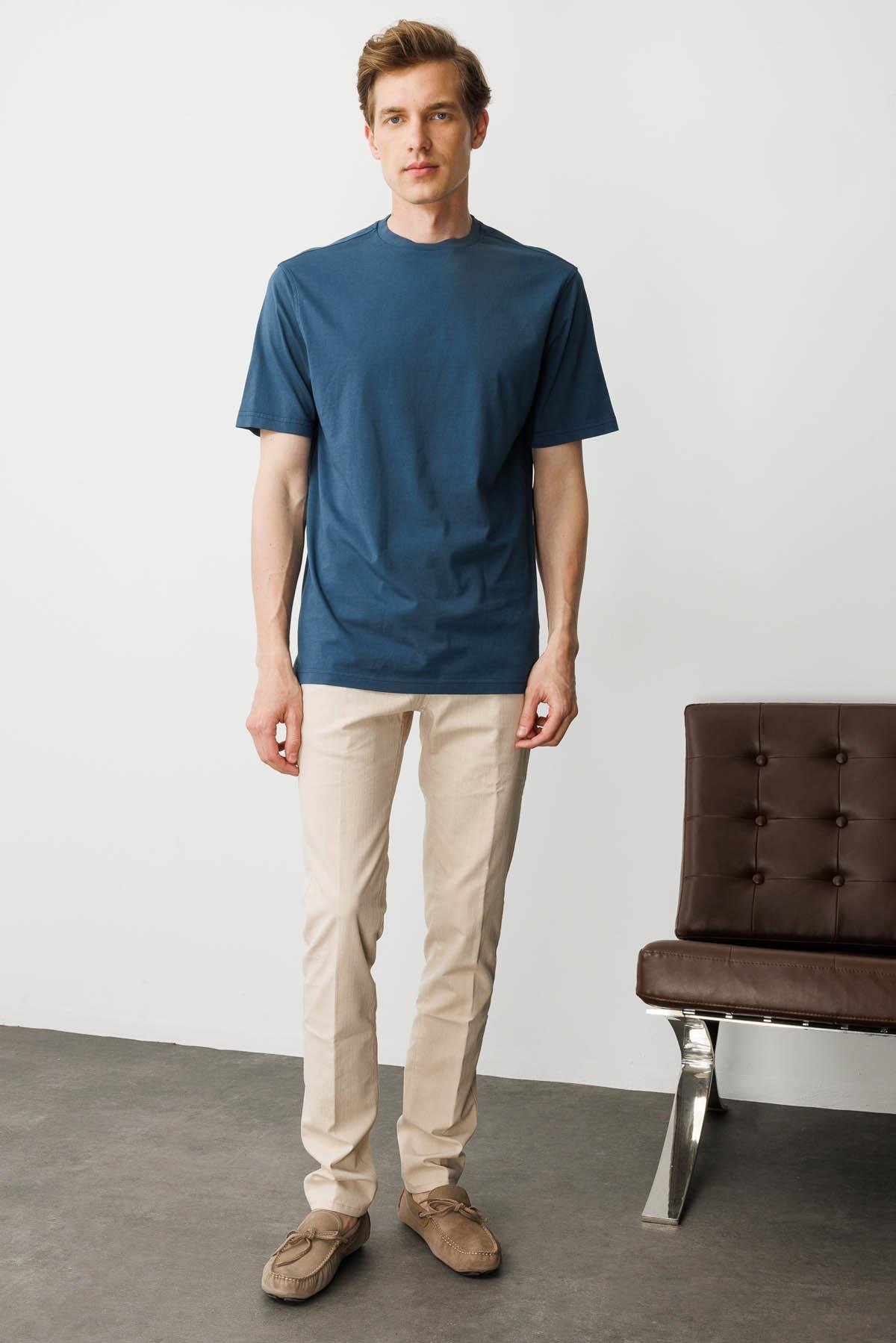 25725Erkek Sıfır Yaka T-shirt Petrol