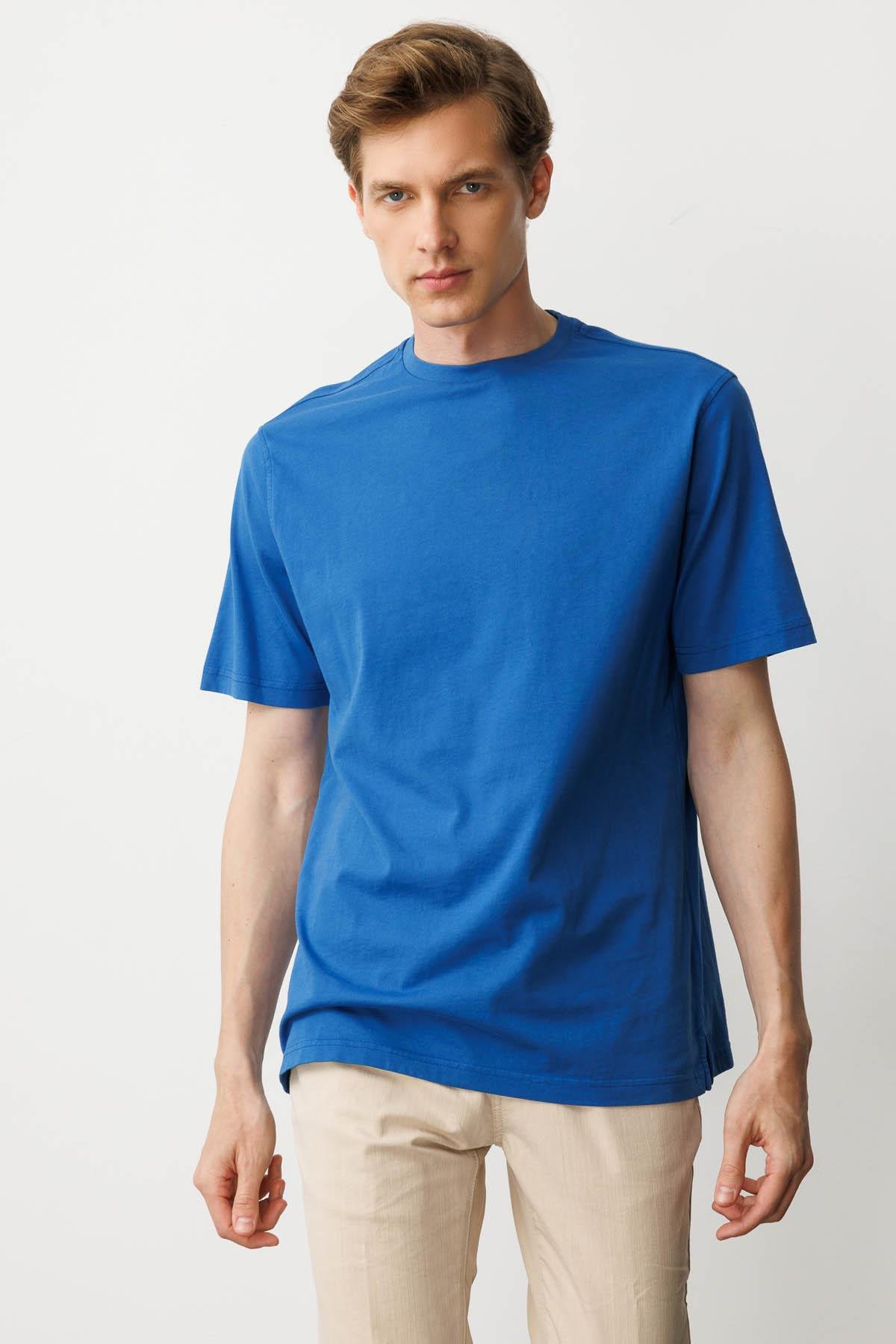 25725Erkek Sıfır Yaka T-shirt Saks