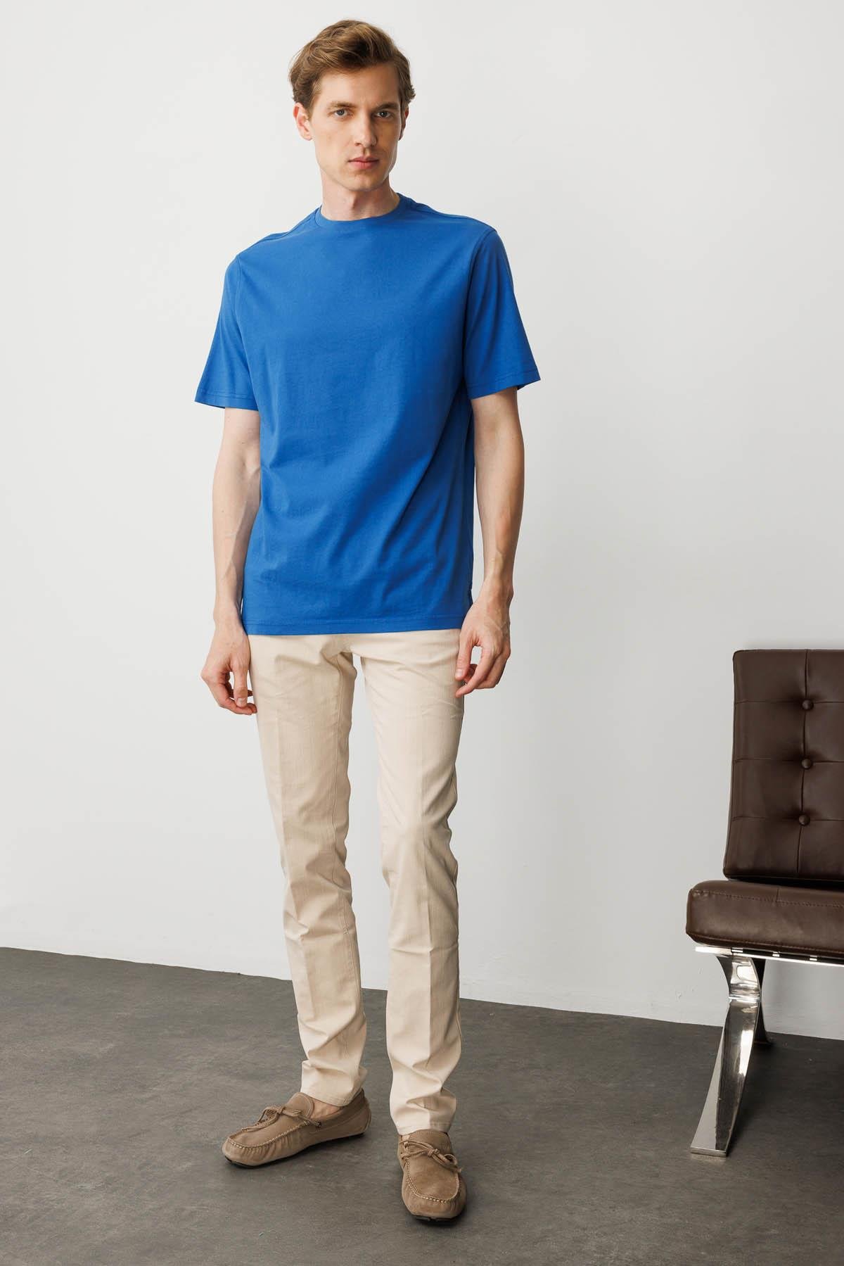 25725Erkek Sıfır Yaka T-shirt Saks