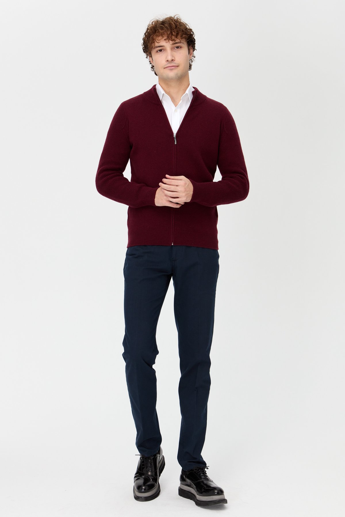 22591Erkek Triko Yün Ceket Bordo