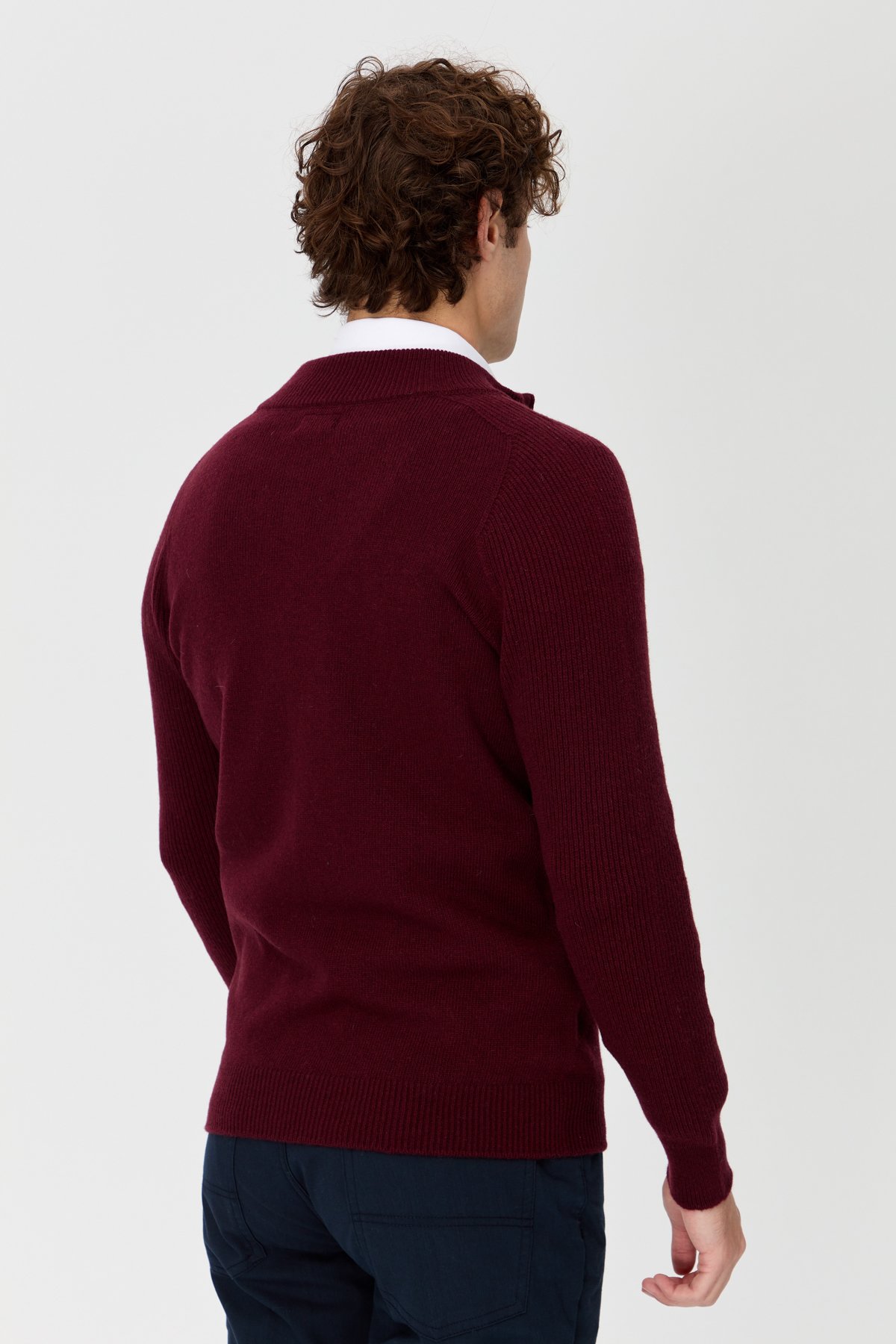 22591Erkek Triko Yün Ceket Bordo